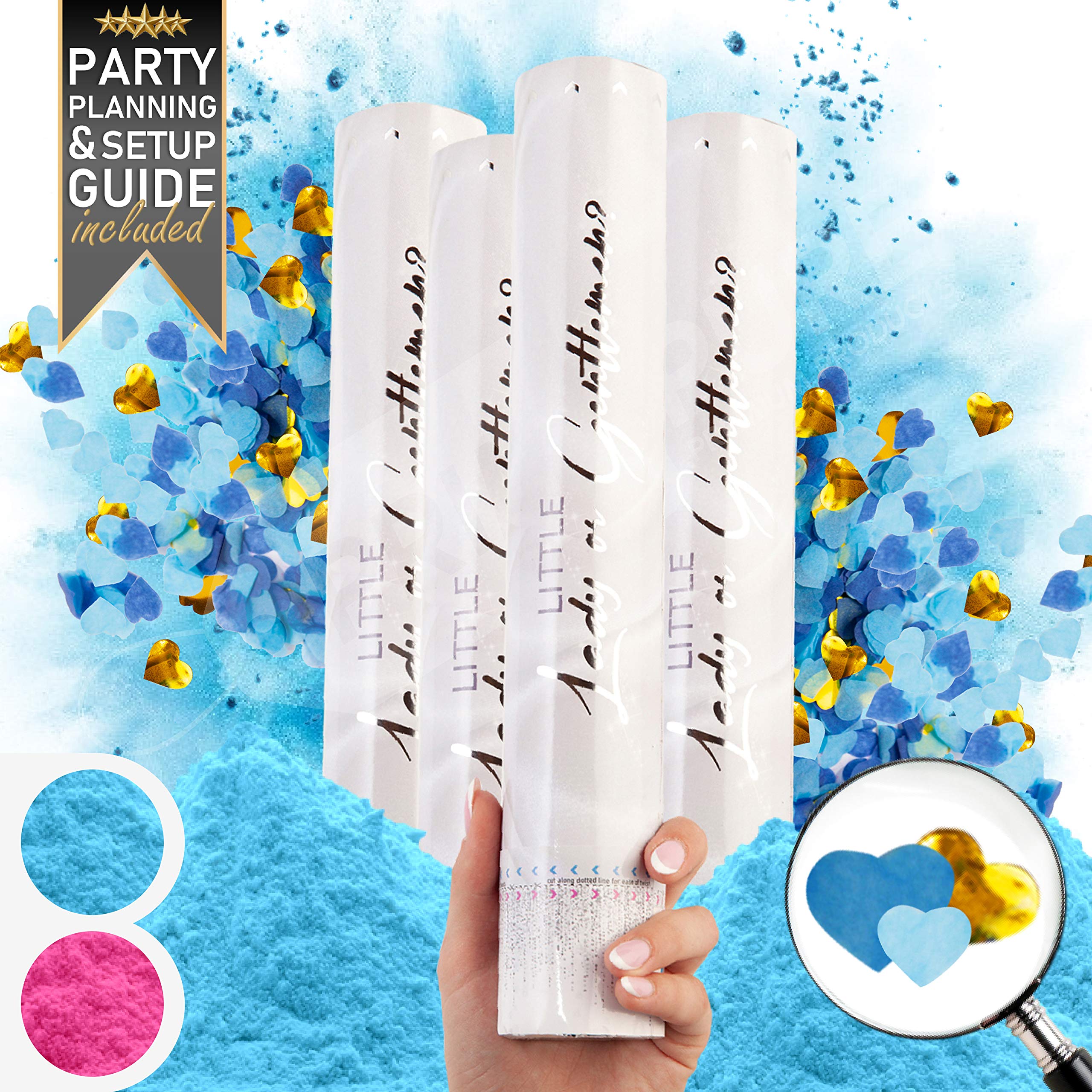 Premium Gender Reveal Confetti Cannon Set of 4 Gender Reveal Powder