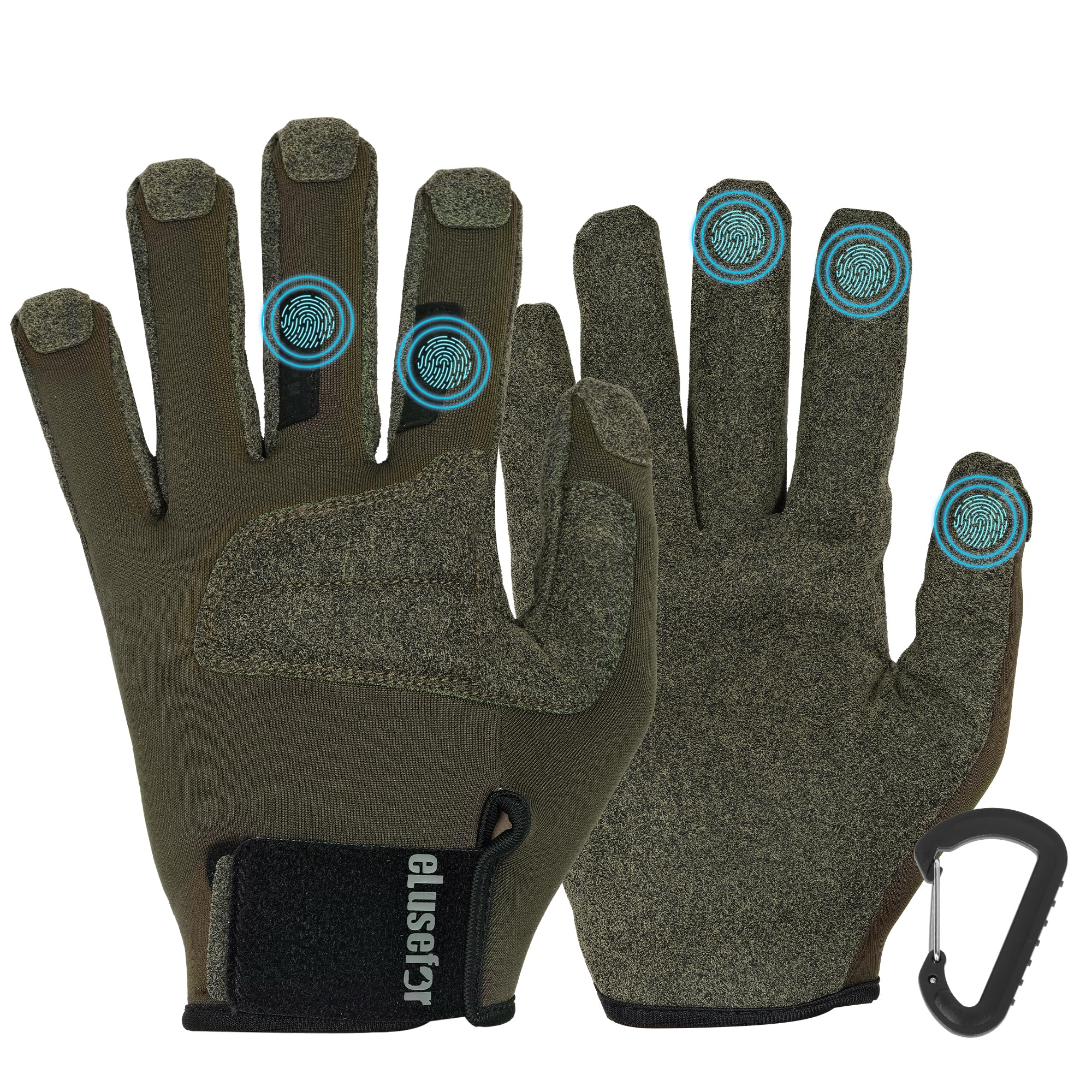 eLusefor Upgarded Tactile Shooting Glove: Patented Wrap-Fingers Design, 360° Touchscreen Freedom, Customizable Badge