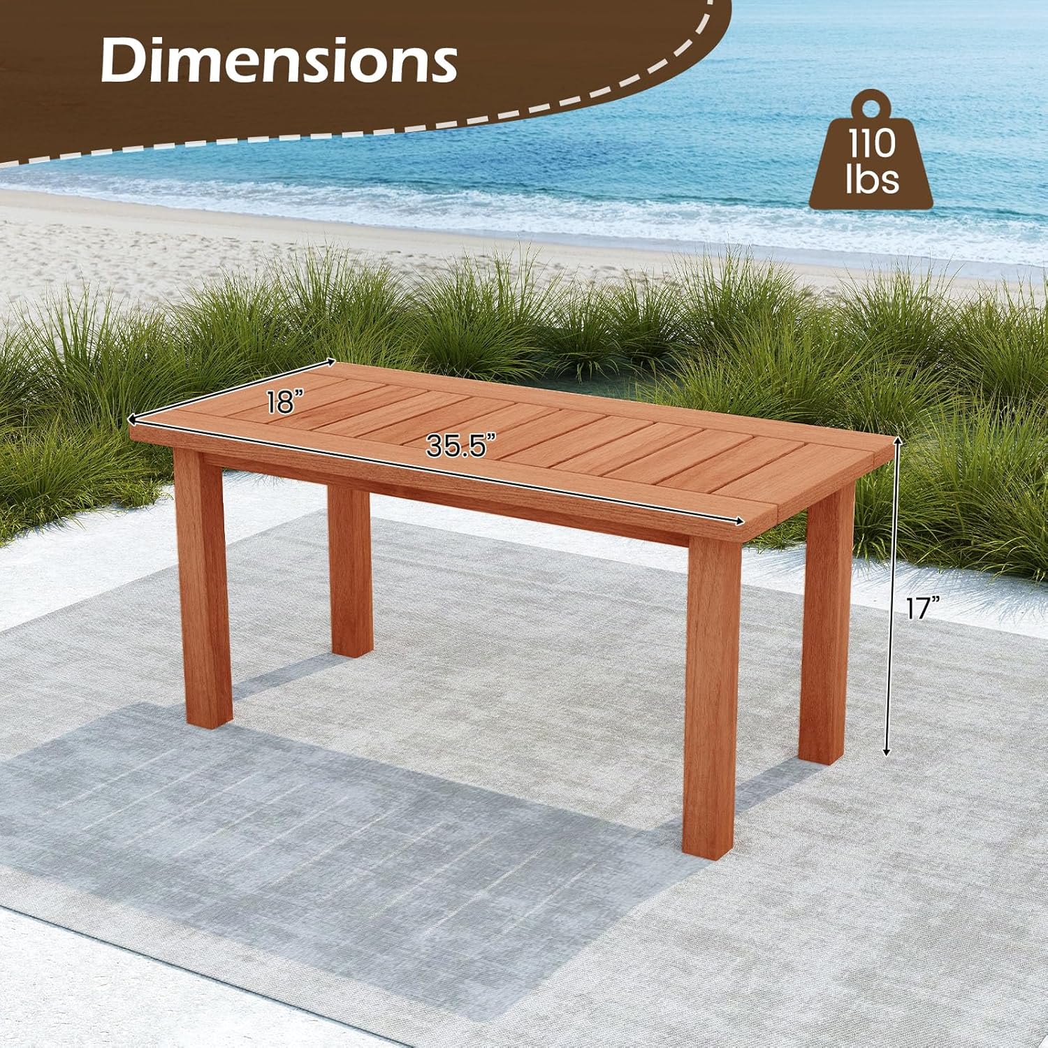 RELAX4LIFE Wood Outdoor Coffee Table - 35.5’’ Rectangular Small Patio Table with Slatted Tabletop, Indoor Outdoor Wooden Furniture for Outside Deck Poolside Backyard Garden Porch (Natural)