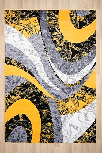 Miniatura 4 de Yafa Home Fashion Alfombra moderna y contemporánea con diseño de remolinos, lujosa, elegante y de moda (amarillo, 5 pies x 7 pies)