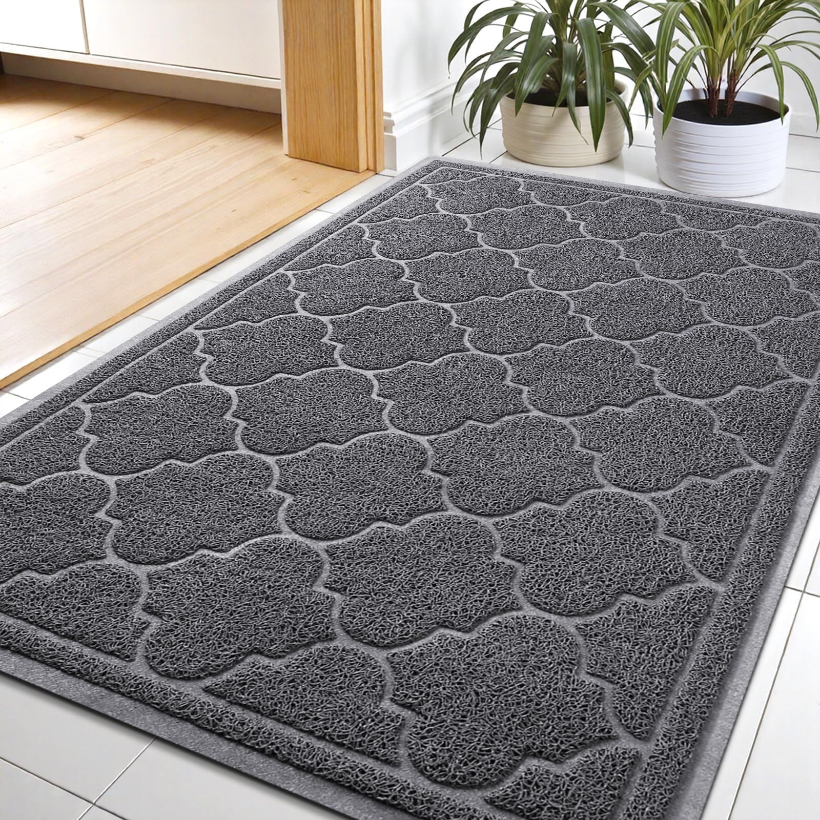 LuxStep Door Mat Large 24x36 Inch Indoor Outdoor Doormat, Non-Slip Low-Profile Design Floor Mat, Durable Trap Dirt and Dust Front Door Welcome Mat for Entryway,Patio,Garage, Grey
