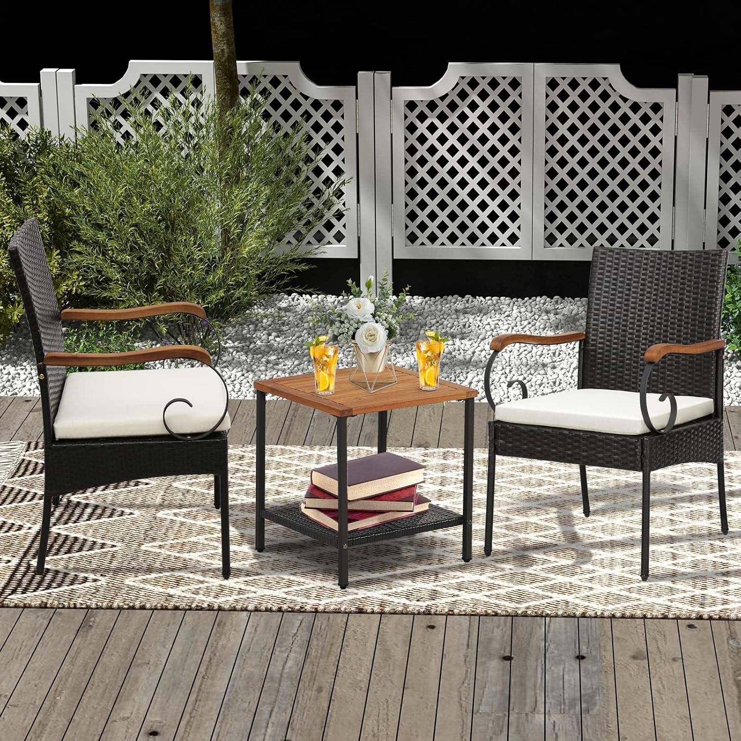 Tangkula Patio Wicker Chairs Set of 4, All Weather Heavy Duty Outdoor PE Rattan Dining Chairs, with Soft Zippered Cushion, for Backyard, Balcony, Poolside (2, Off White)