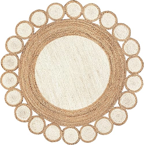 Miniatura 2 de JONATHAN Y RNF113A-4R Skye - Alfombra de dos tonos con borde circular de yute para interiores, geométrica, cabaña, costera, fácil limpieza,