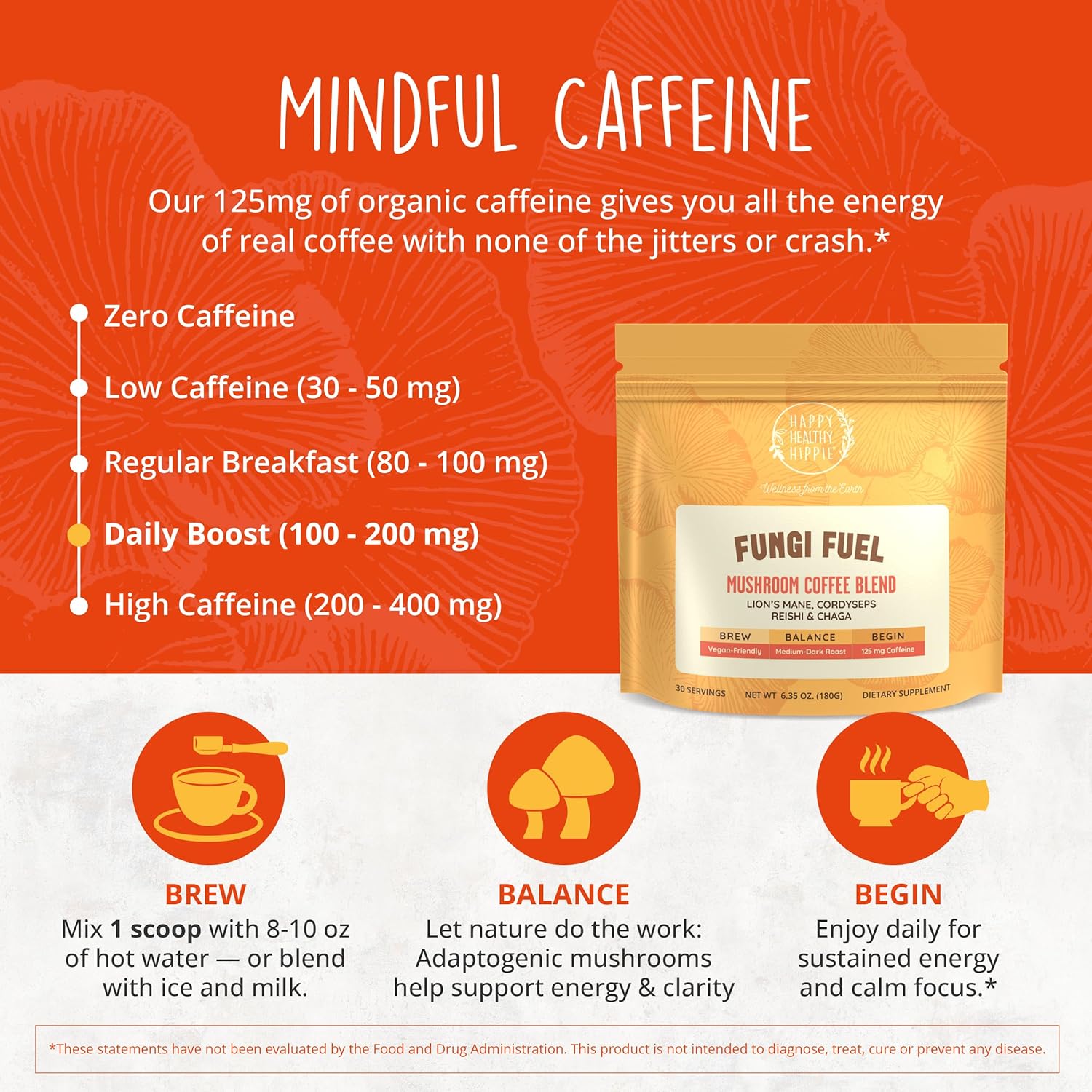 Nootropic Mushroom Coffee Instant with 8 Mushrooms + Nootropic Adaptogen Stack | Lion’s Mane, Rhodiola, L-Theanine | Energy & Focus Instant Mushroom Coffee | Medium Roast, 30 Servings