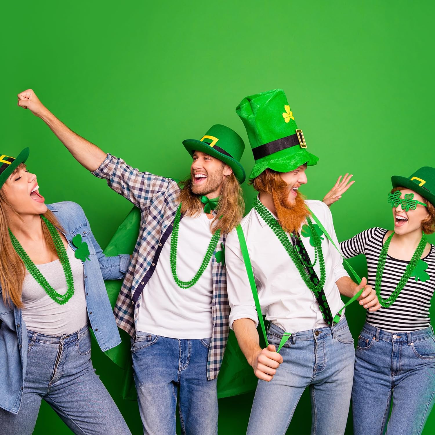 St Patricks Day Necklace, 12 PCS Mardi Gras Beads Bulk, 33 Inches Round Beads Necklaces Accessory Set, Christmas Parade Throw Accessories for Mardi Gras St. Patricks Party Supplies - Image 6