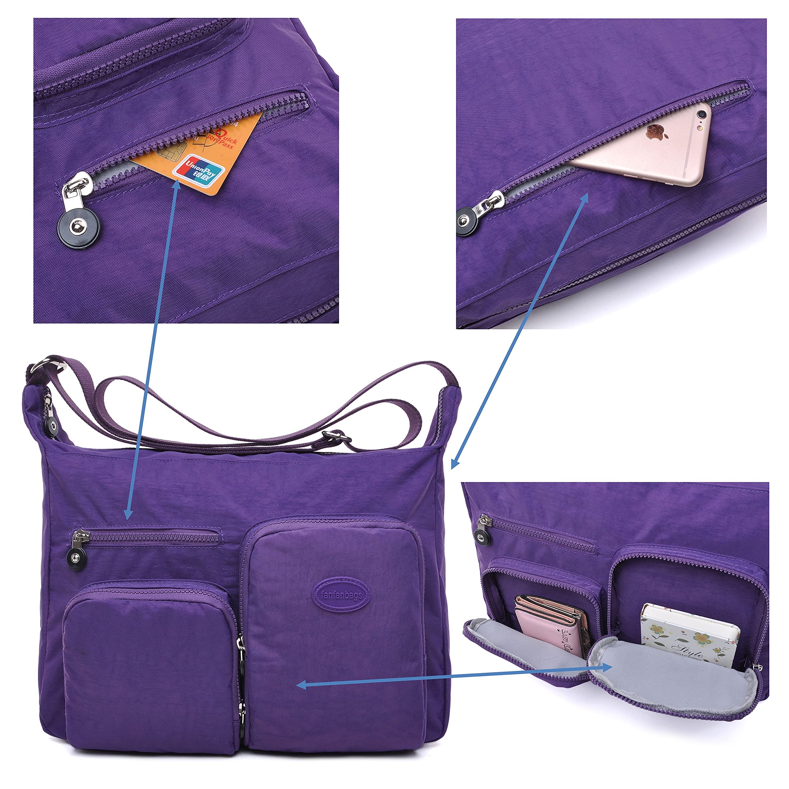 Efanliu Borsa da Viaggio Donna Grande Borse a Tracolla Scuola Postino Tasche Impermeabile Nylon Spalla Sportiva Tasca