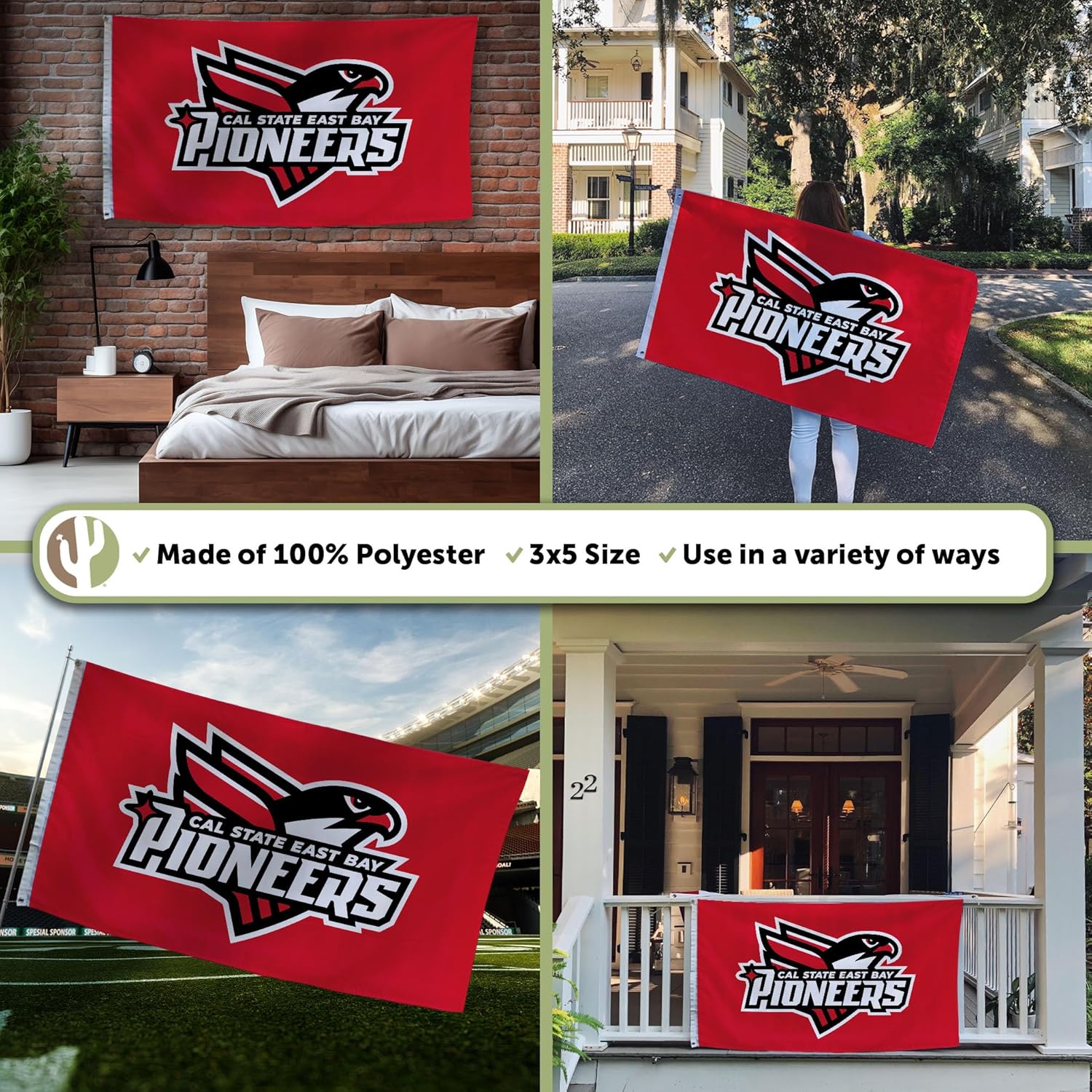 Desert Cactus Cal State East Bay University California CSEBUC Flag - 3 x 5 Feet Pioneers Banner, Indoor/Outdoor Durable Fabric, 100% Polyester Design (Style A) - Image 3