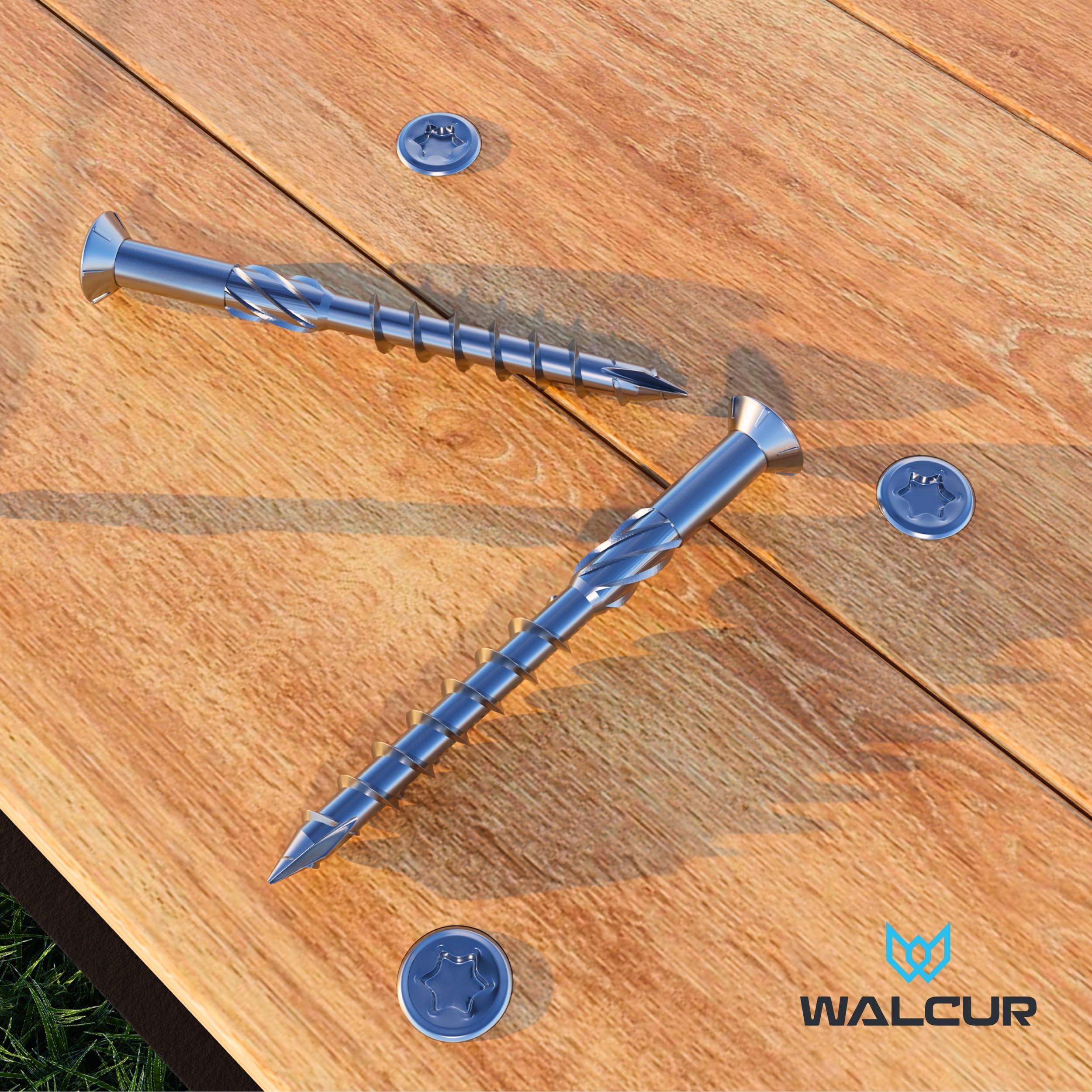 WALCUR Tornillo Para Terraza 5.0 x 60mm Tornillo Para Tarima de Acero Inoxidable Autoperforante Paquete de 1000 Unidades con 2 Bits Torx y 1 broca, juego de tornillos para madera de alta resistencia.