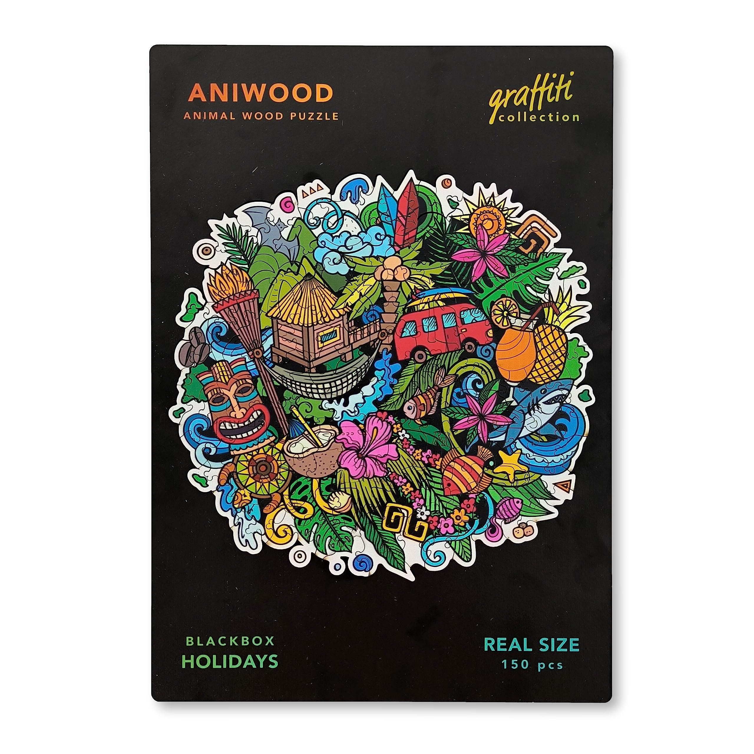 ANIWOOD Puzzle de Madera de Animales. Tapa troquelada, Caja a tamaño Real del Puzzle. 3 Modos de dificultad, Elemento Decorativo. Piezas únicas Originales de Animales (Medium, Caballito de Mar) — view 13