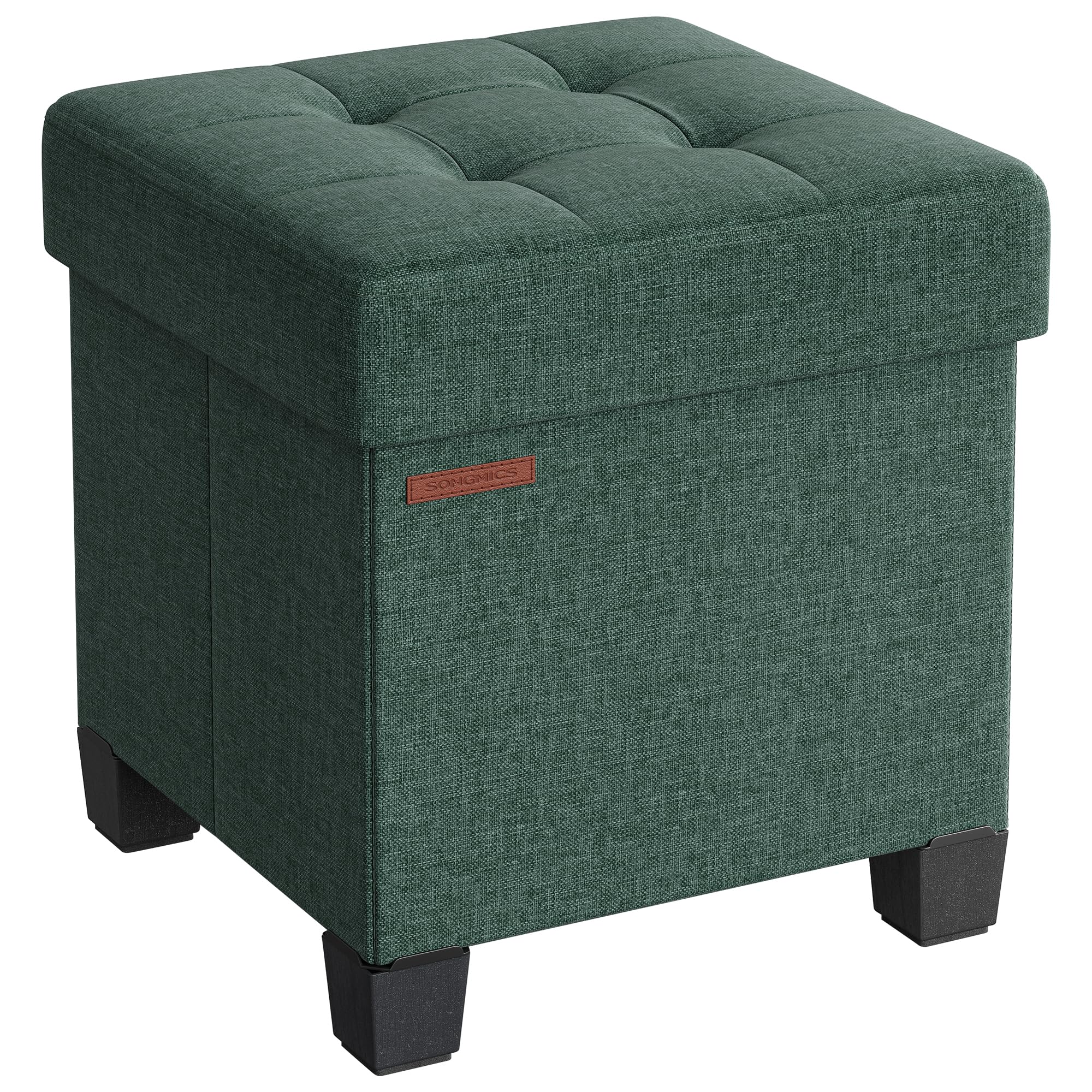 SONGMICS Storage Ottoman, Foldable Small Ottoman Foot Rest, 38 x 38 cm Foot Stool, Ottoman with Storage, Load up to 300 kg, for Living Room, Bedroom, Dorm, Retro Green LSF014C51