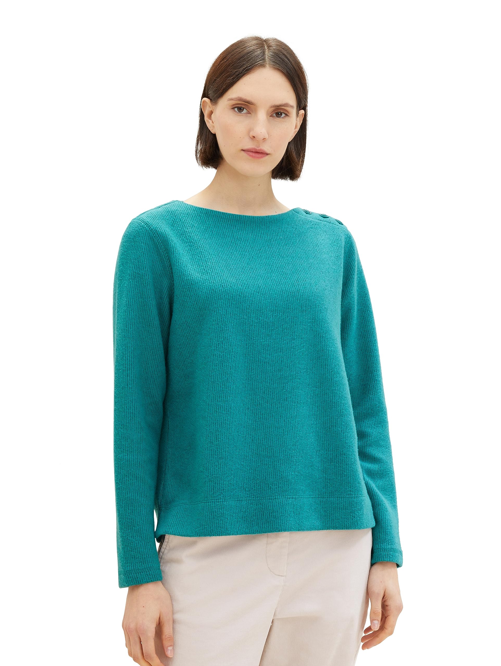 TOM TAILOR Women's Button Down Sweatshirt, 32402 - Ever Green Melange, XXL