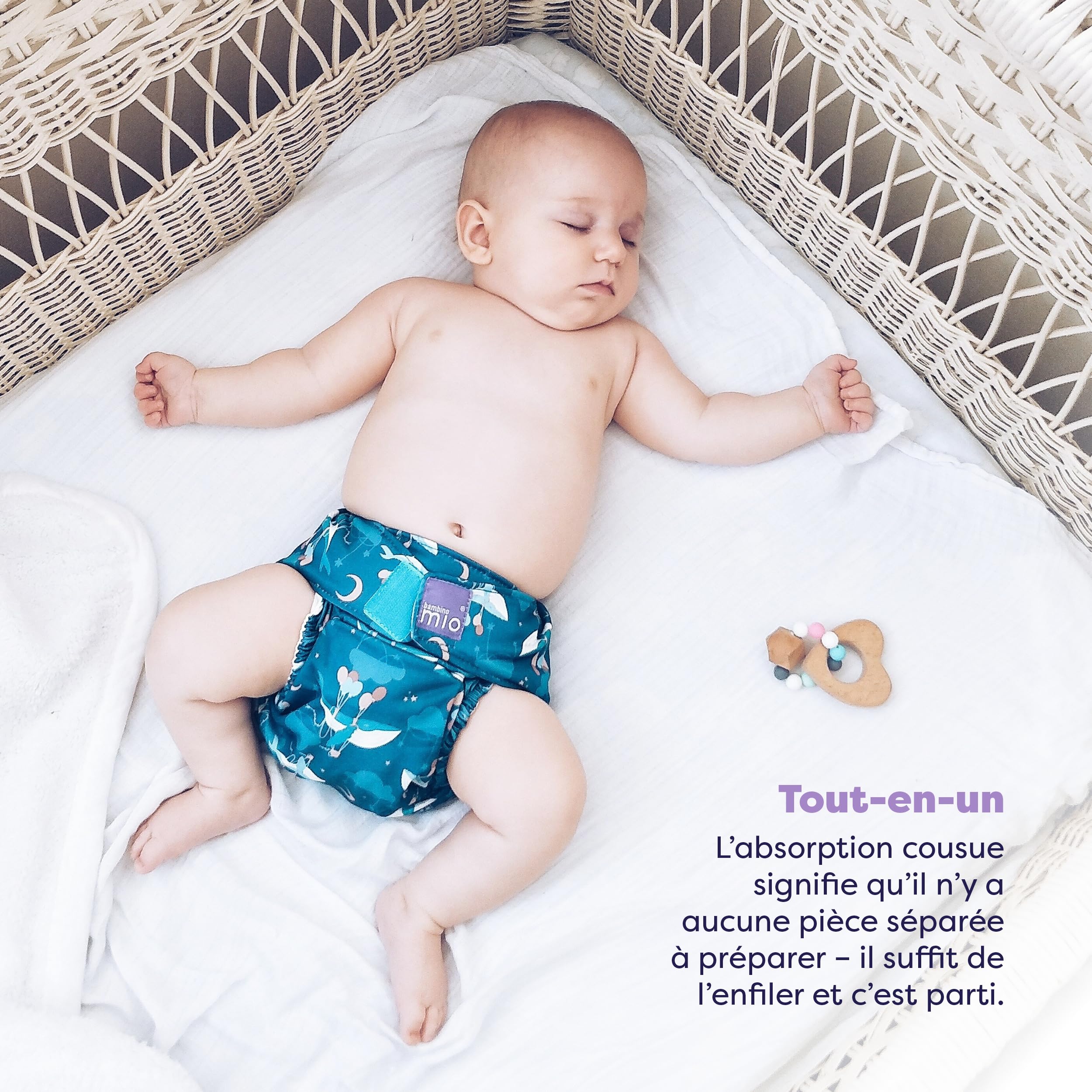 Bambino Mio Miosolo Classic All-in-One Lot de 5 couches lavables en tissu Taille unique avec boutons-pression réglables, anti-fuite et absorbantes, réutilisables