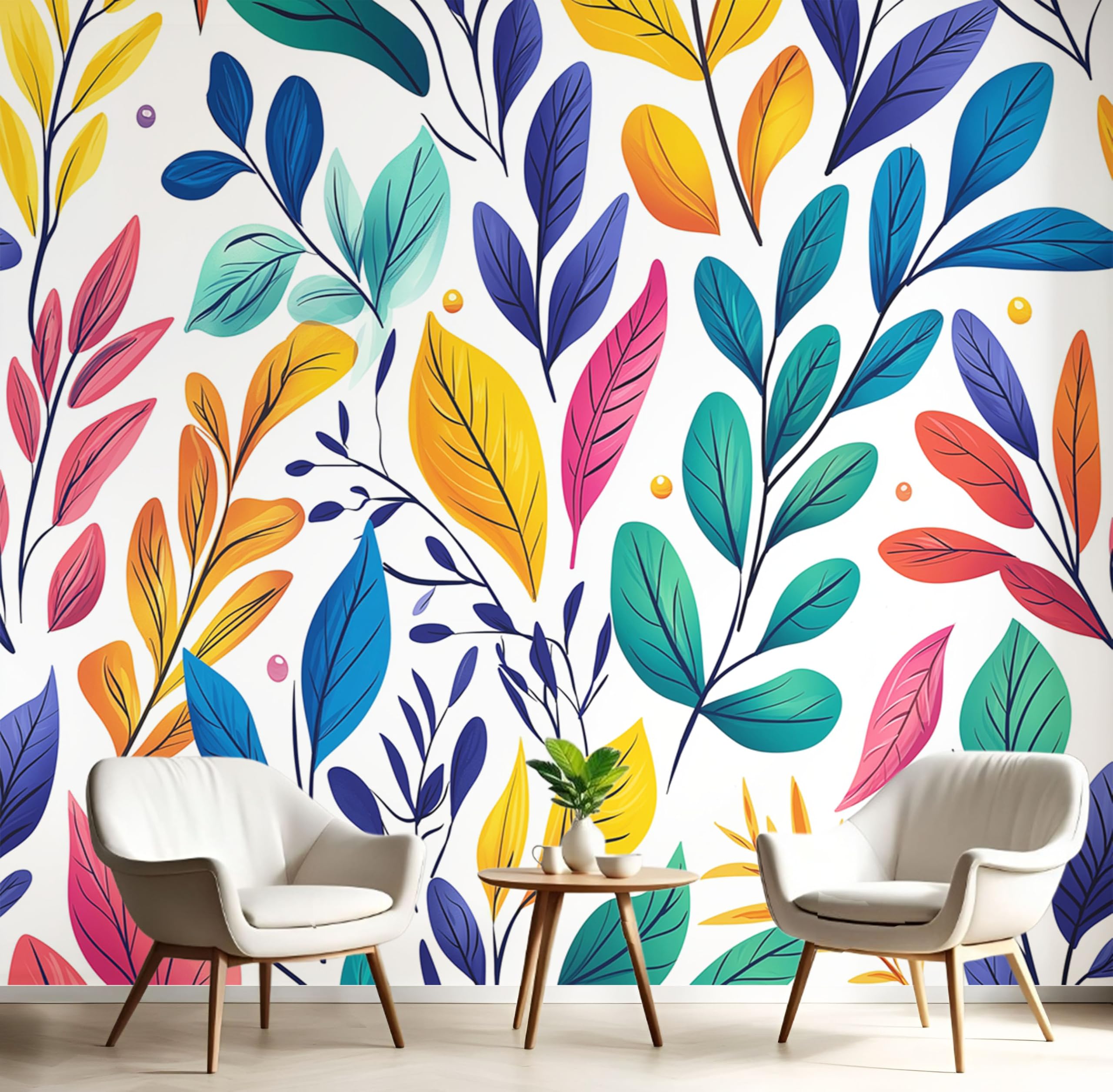 Papier peint panoramique feuilles colorées pour chambre enfant et salon