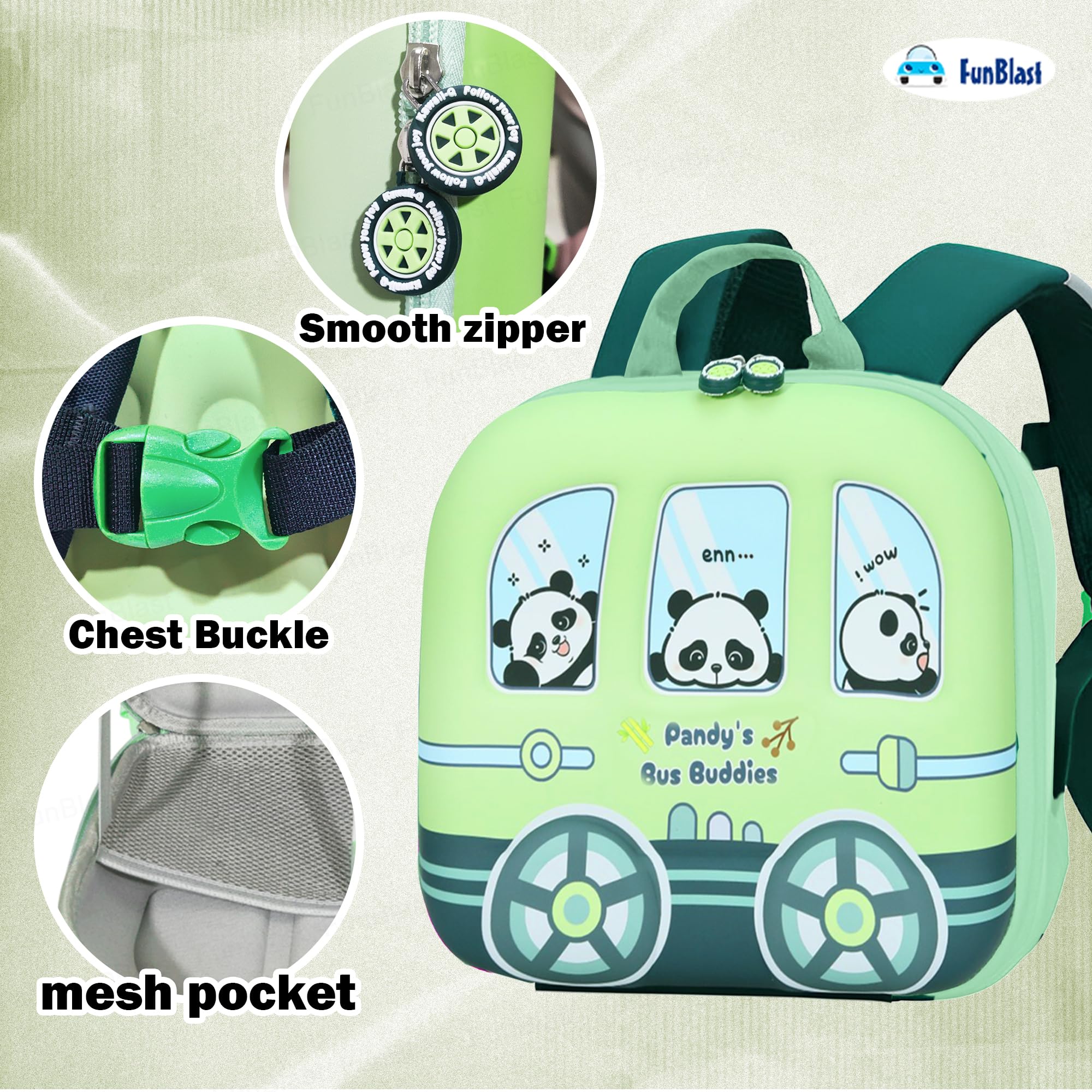 FunBlast Bagpack for Kids – Panda Design Bag for Pre-Schoolers Kids, Small Picnic Bag for Baby Boys, Lightweight Miniature Bags for 2 to 6 Years Toddlers – 26 X 28 X 8 Cm 3