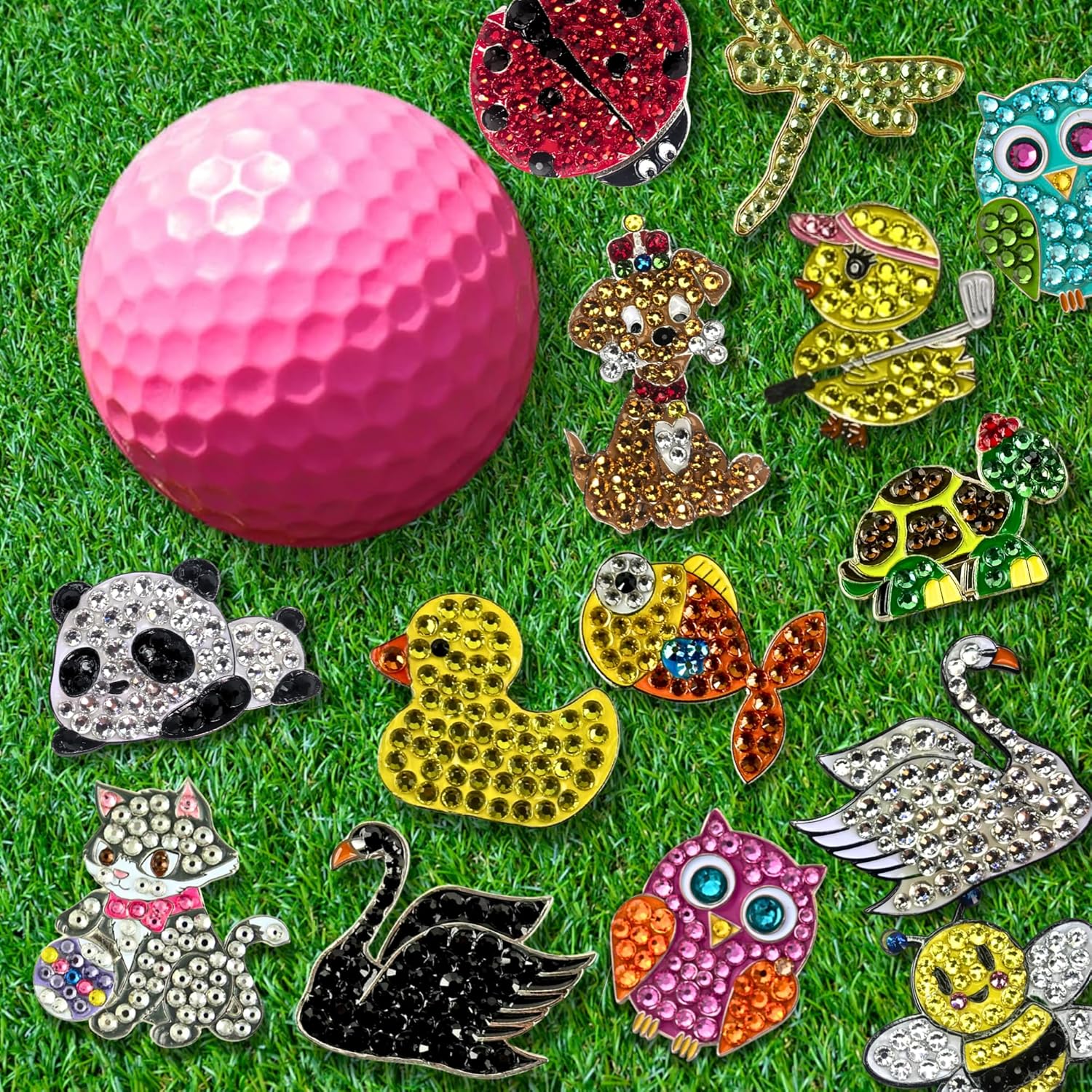 Premium Crystal Golf Ball Marker Bonjoc with Magnetic Hat Clip Animals | Perfect Golf Accessories, Golf Gift, and Golf Giveaway for Men Women with add-ons Available!