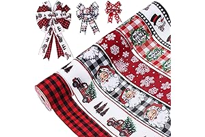 2.5-Inch Christmas Ribbon 6-Roll Wired Red Buffalo Plaid Ribbon for Wreath Snowflakes Decorations