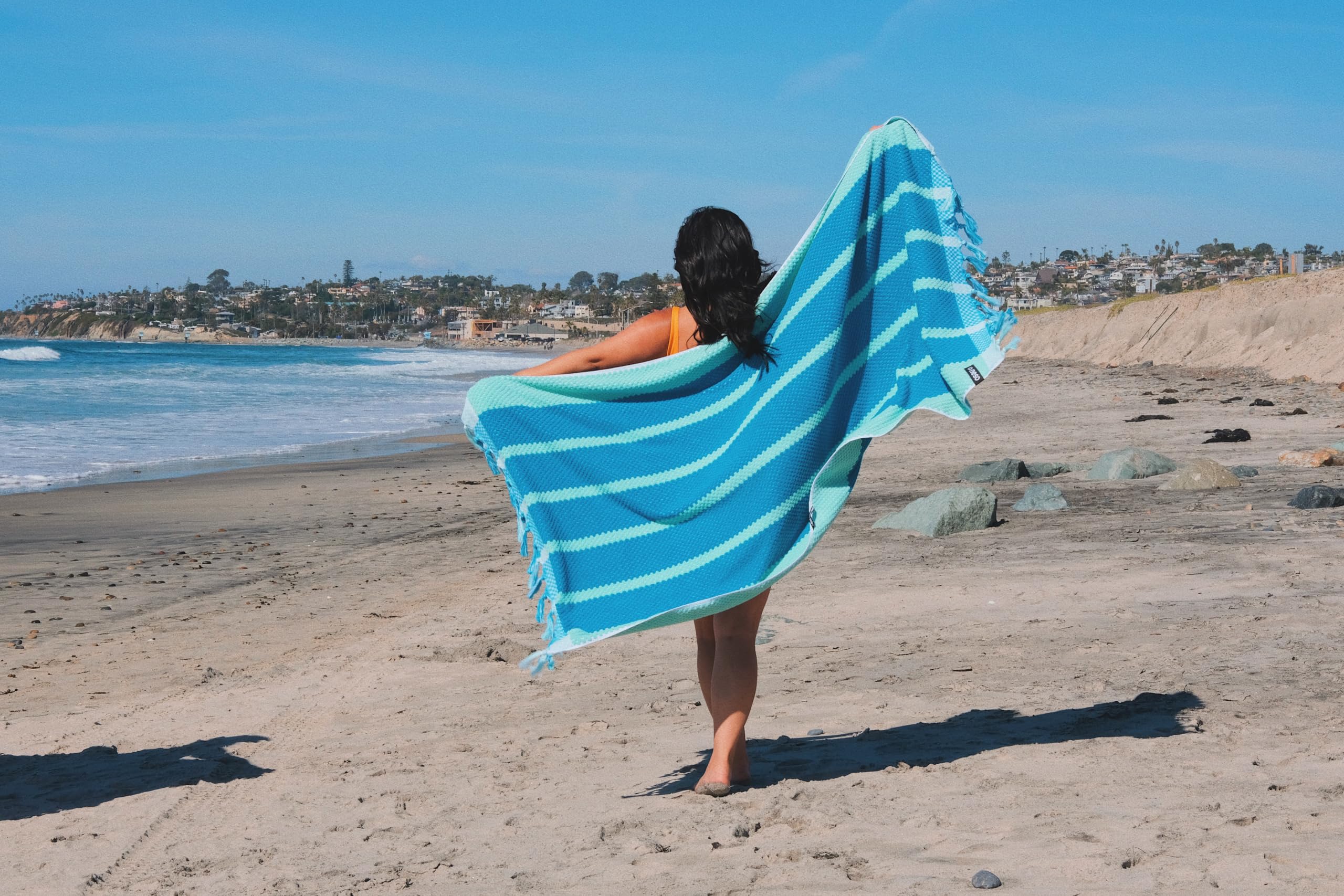 Neso Extra großes Strandtuch, 100 % Baumwolle, Jacquard-Gewebe mit extra Saugfähigkeit, für Strand, Pool, Schwimmen (Küstenstreifen)