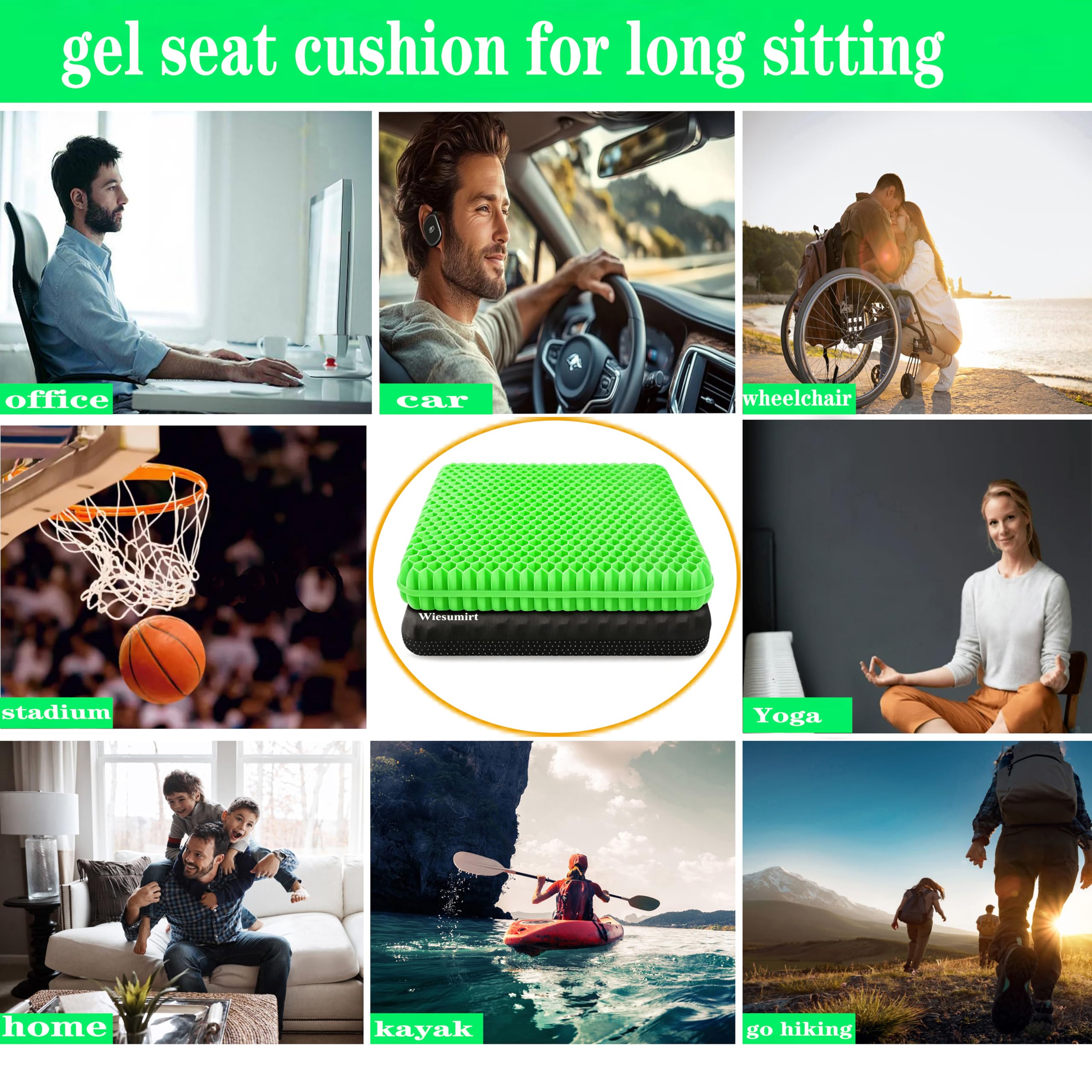 Cojín de asiento de gel de tamaño grande para sentarse durante mucho tiempo, cojín de asiento extragrande y grueso, espalda, cadera, ciática, alivio del dolor de coxis, uso para sillas de oficina,