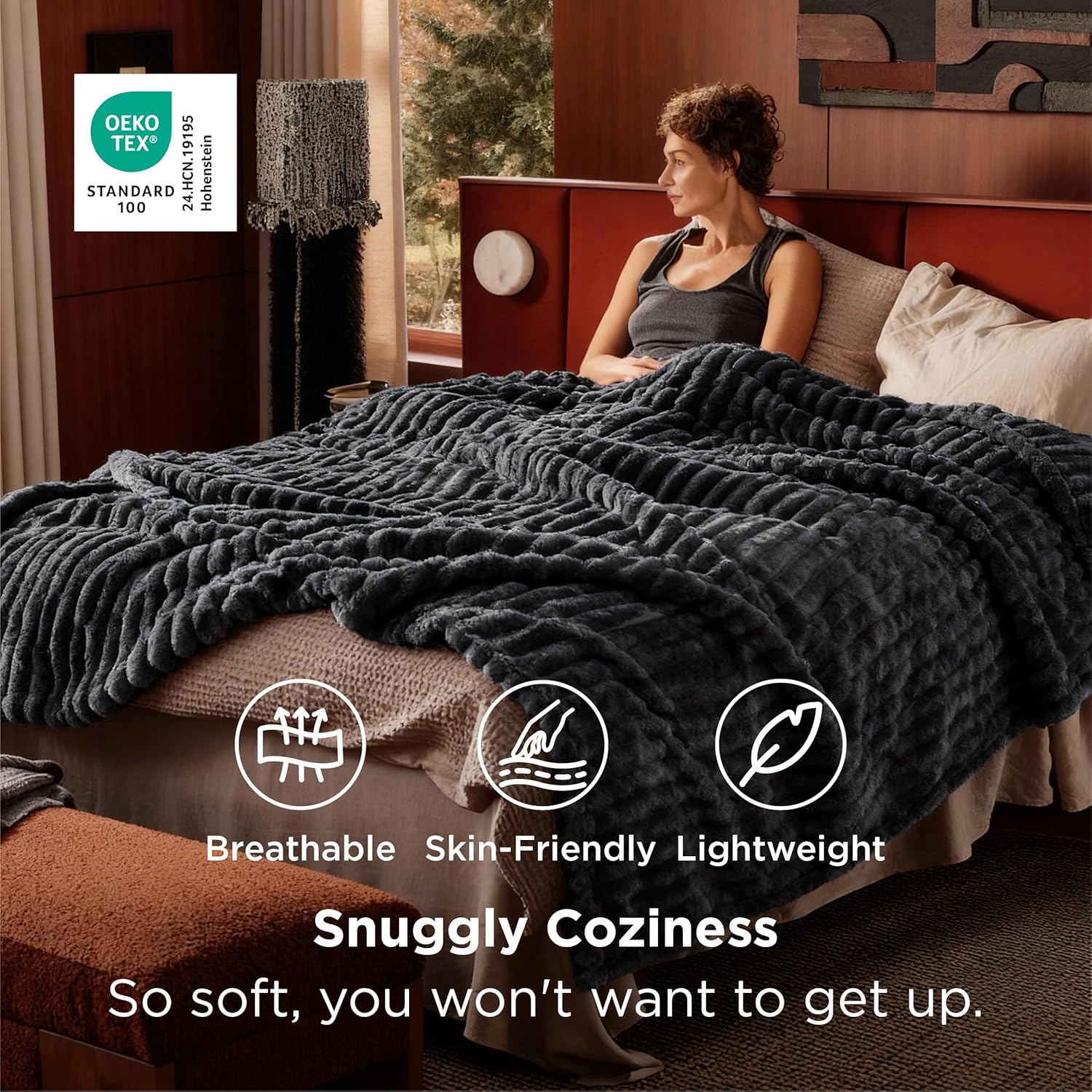 Bedsure GentleSoft Grey Fleece Queen Blanket for Couch - Cozy Soft Blankets for Women, Cute Small Throws for Girls, 90x90 Inches - Image 2