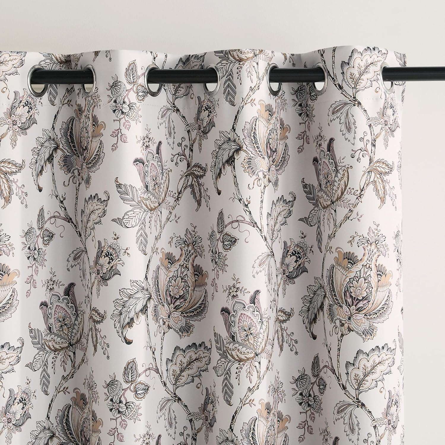 NICETOWN Floral Blackout Curtains for Living Room 84 Inch Long, Thermal Insulated Vintage Curtains for Bedroom, Dining Room, Light Blocking Drapes Off White with Brown Pattern, 2 PCs, W52 x L84 inch