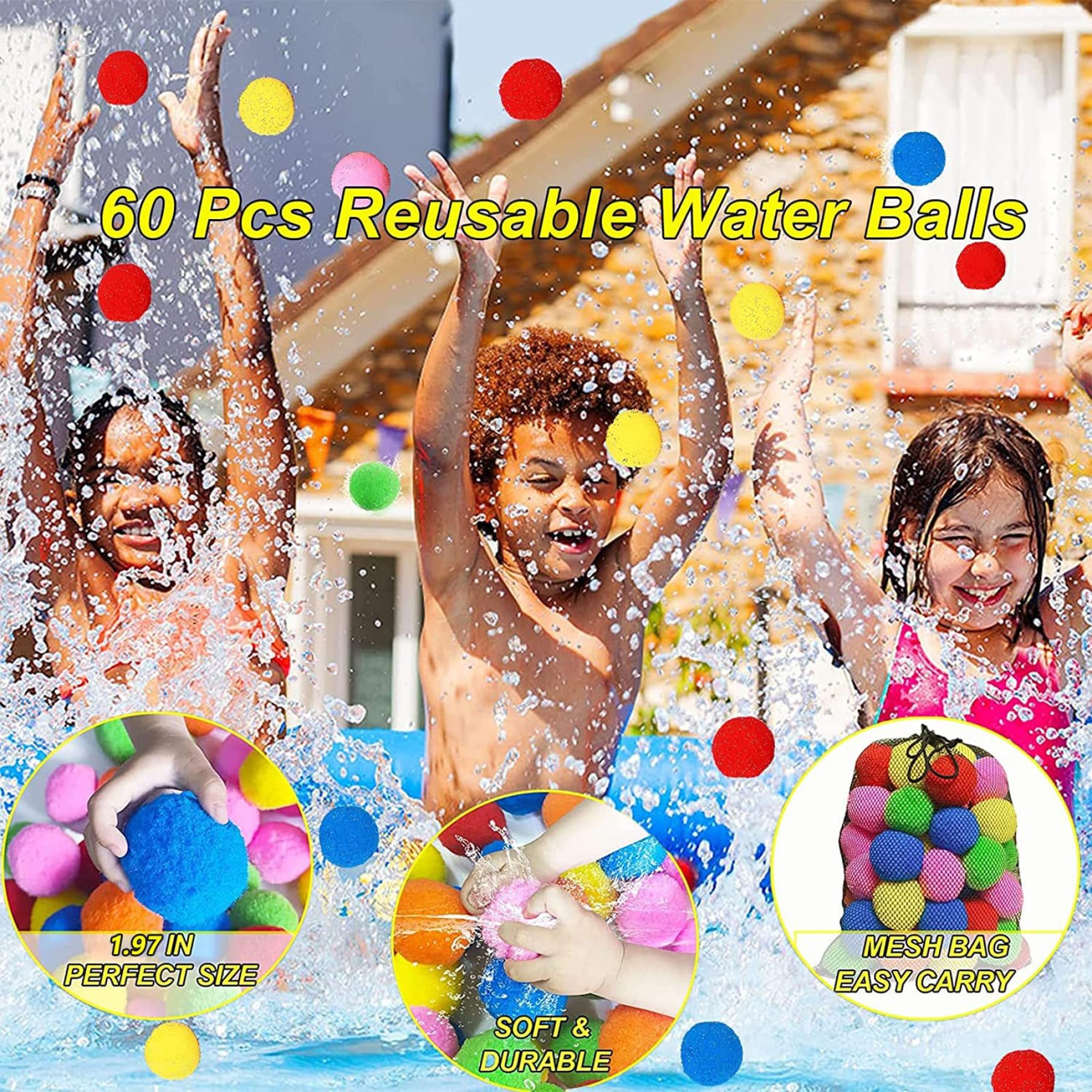 Wiederverwendbare Wasserbälle, 50 Stück, 6 Farben, saugfähiger Wasserball, 5, 1 cm, PP-Baumwolle, Poolspielzeug, interaktives, weiches, kinderfreundliches Sommerspielzeug für Werkzeugbad im Freien, wi