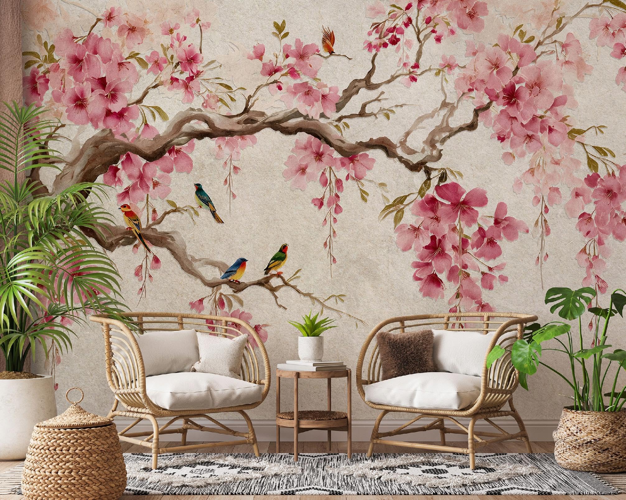 WallArena - Carta da parati fotografica - Uccello, Fiori, 400x280 cm - Murale fotografico - Per soggiorno e camera da letto - Effetto 3D - con Colla