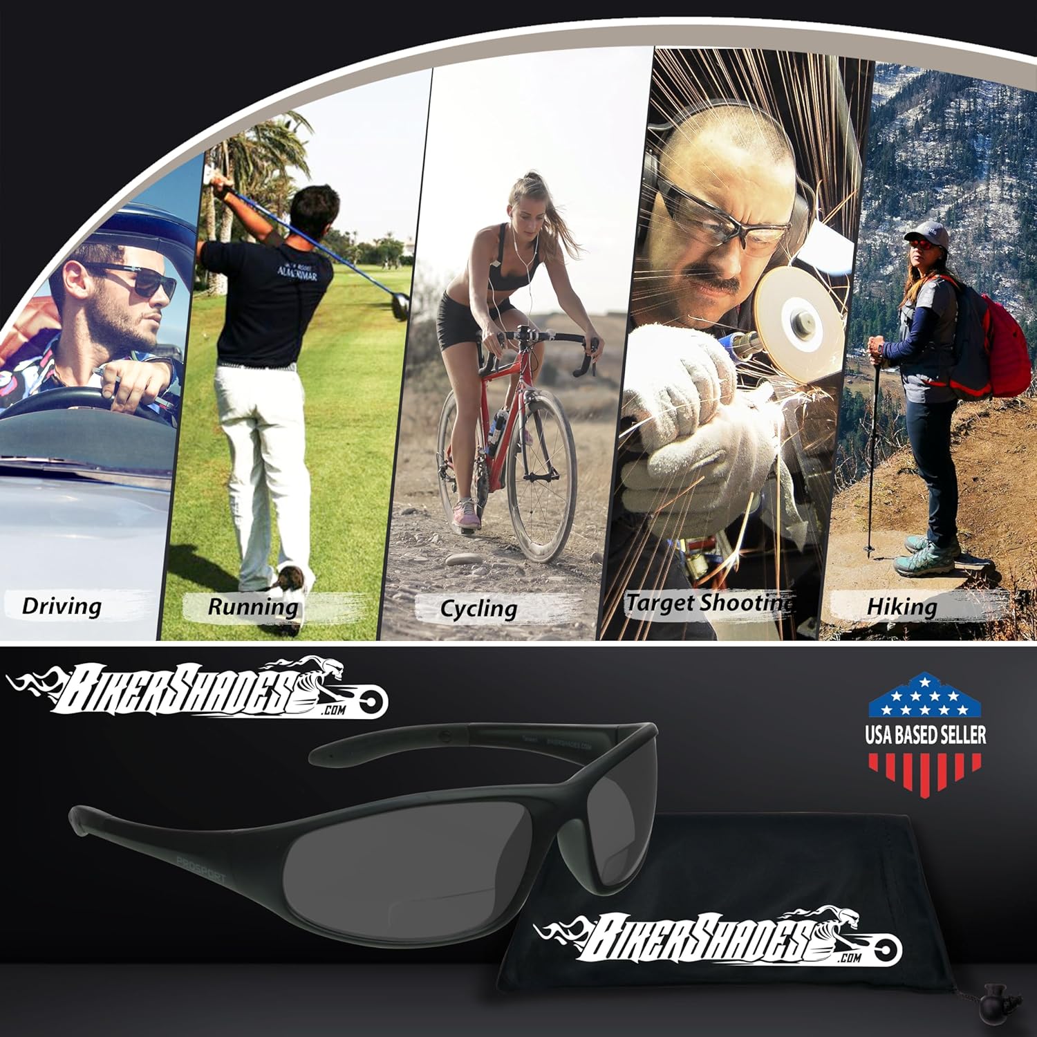 proSPORT Z87.1 Bifocal Safety Sunglasses ANSI for Men Women Readers Sport Wrap Dark Gray Smoke Black +1.50 +2.00 +2.50 +3.00