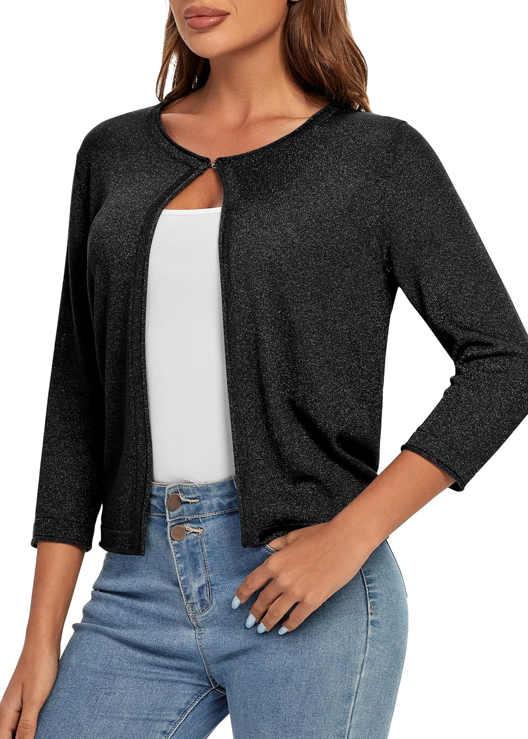 Urban CoCo Women's 3/4 Sleeve Open Front Shrugs Lightweight Crew Neck Cardigan Sweater - Image 5