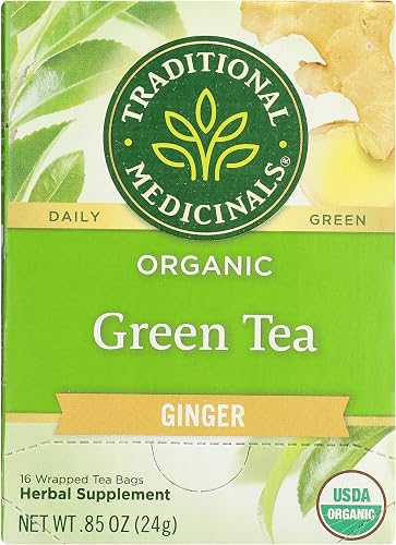 Traditional Medicinals Organic Green Tea Ginger Herbal Tea, Promotes Healthy Dig