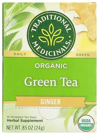 Traditional Medicinals Organic Green Tea Ginger Herbal Tea, Promotes Healthy Digestion, Pack of 1 - 16 Tea Bags