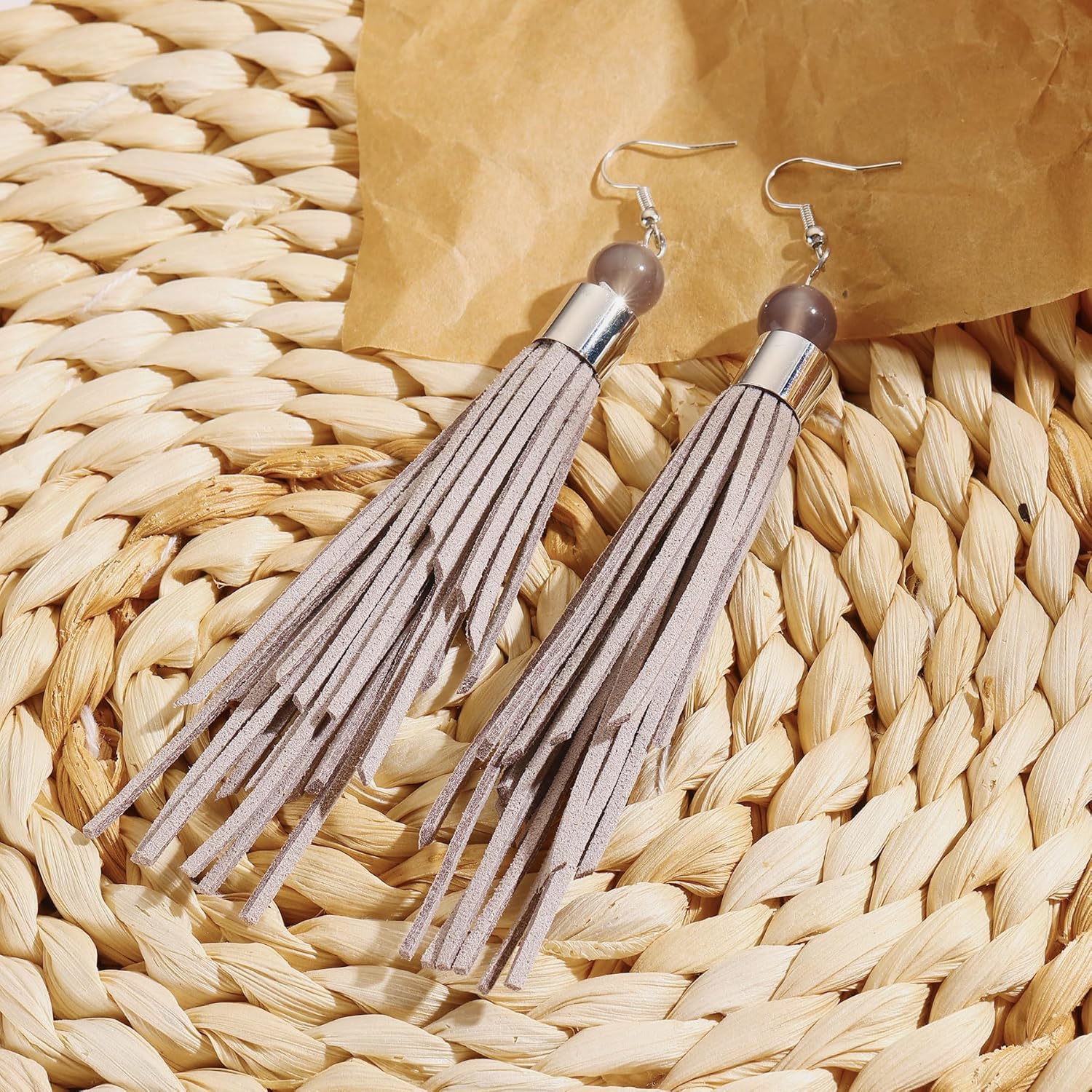 Coiris Boho Leather Layered Tassel Earrings for Women Lightweight Leather Fringe Dangle Earrings Handmade Bohemian Summer Beach Western Drop Earrings for Women - Image 3