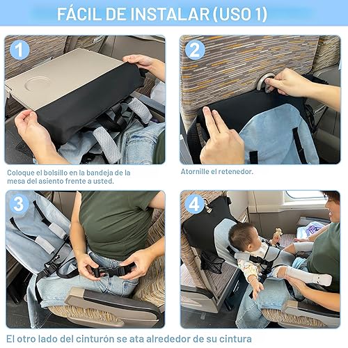 Miniatura 6 de Cama de avión para bebé, artículos esenciales de viaje para bebés, extensor de asiento de avión para niños pequeños, asiento portátil de arnés para