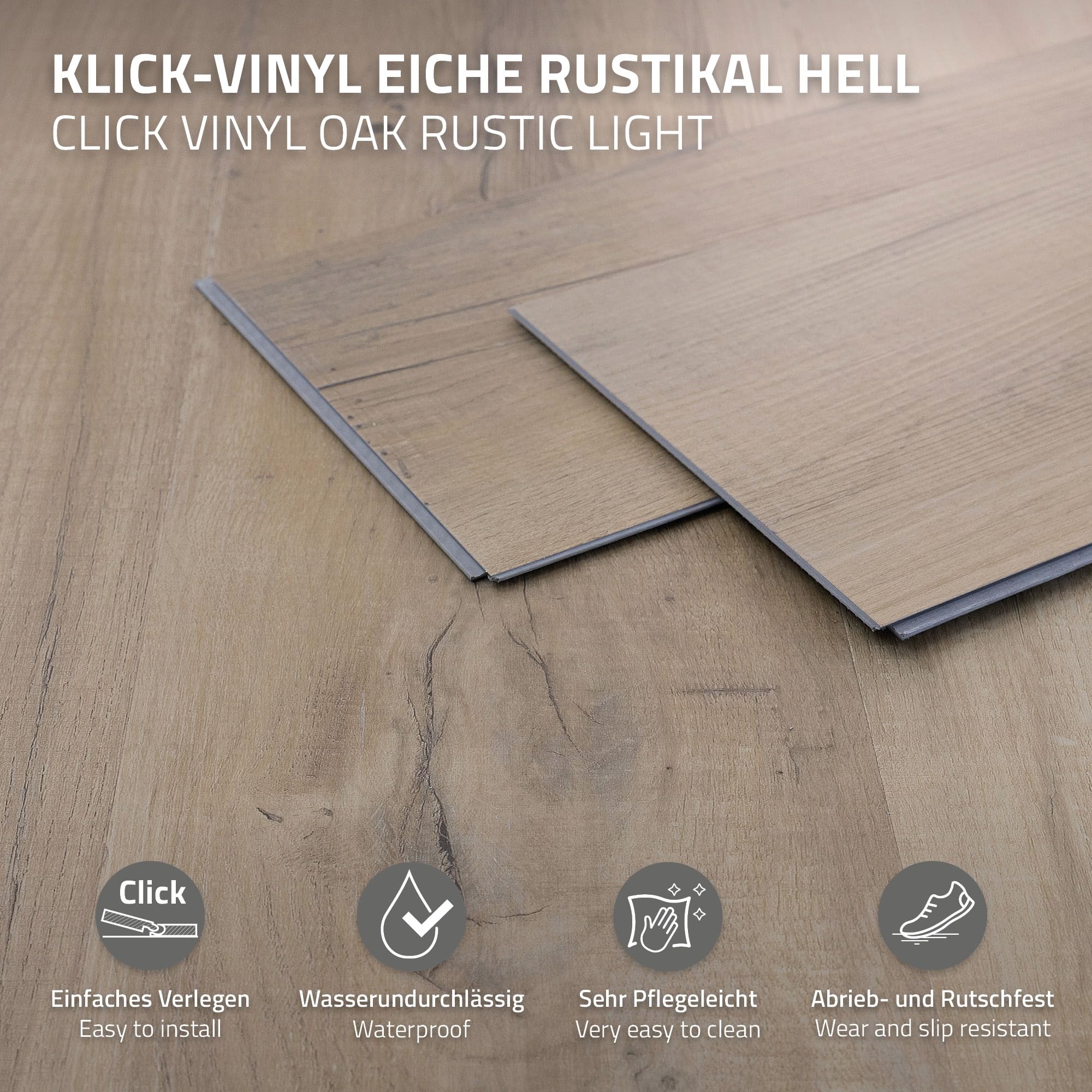 ML-Design Podloga Winylowa Klik, Panele Winylowe z Systemem Klik i Izolacja Akustyczna, Efekt Jasnego Debu Rustykalnego, Antyposlizgowe, Wodoodporne, 122 x 18 cm, Grubosc 4,2 mm 4,62 m² / 21 Desek