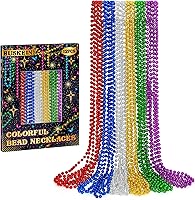 Huskein 12PCS Mardi Gras Beads Necklaces 33" - 6 Metallic Colors Assorted Set for Parades, Parties, Carnival Costumes & Throws