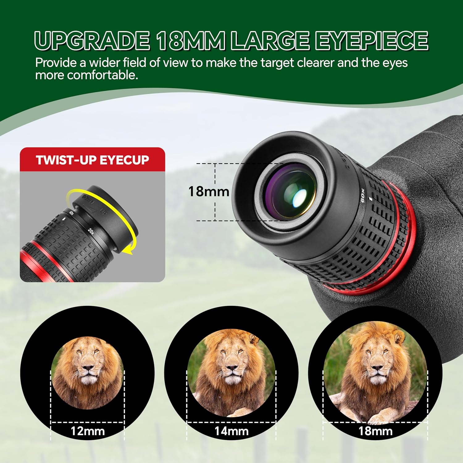 18mm Large Eyepiece with Twist-Up Eyecup