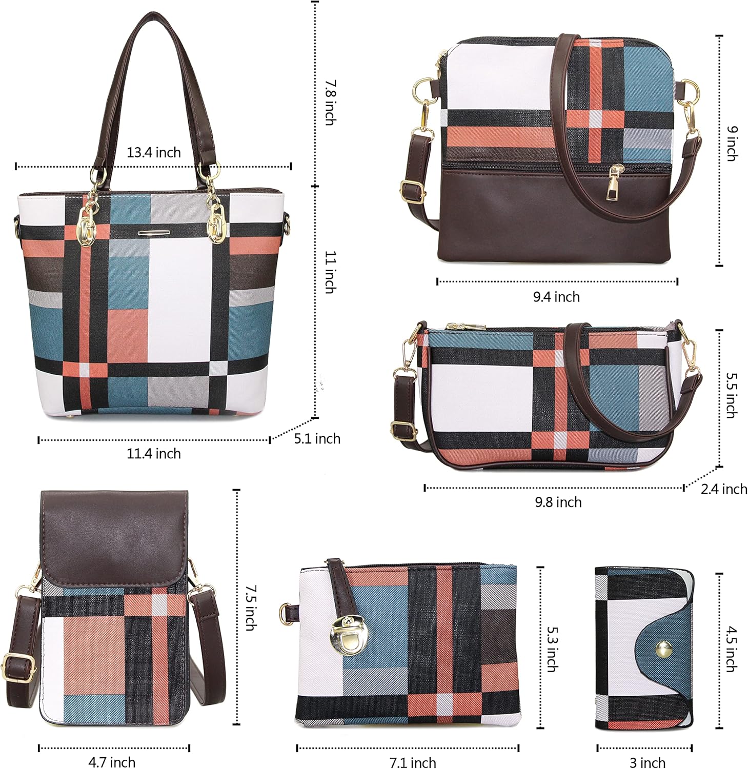 Purses and Handbags for Women Synthetic Leather Tote Crossbody Bags Satchel Purses Set 6pcs | Set, 6pcs, Set, 6pcs - Image 3