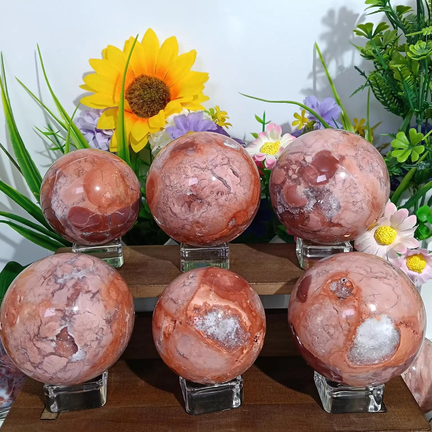 Pink Crystal Ball - Cotton Agate Crystal Sphere Meditation Balls for Witchcraft and Decorative Balls, Meditation & Feng Shui Home Decor (50-60mm)