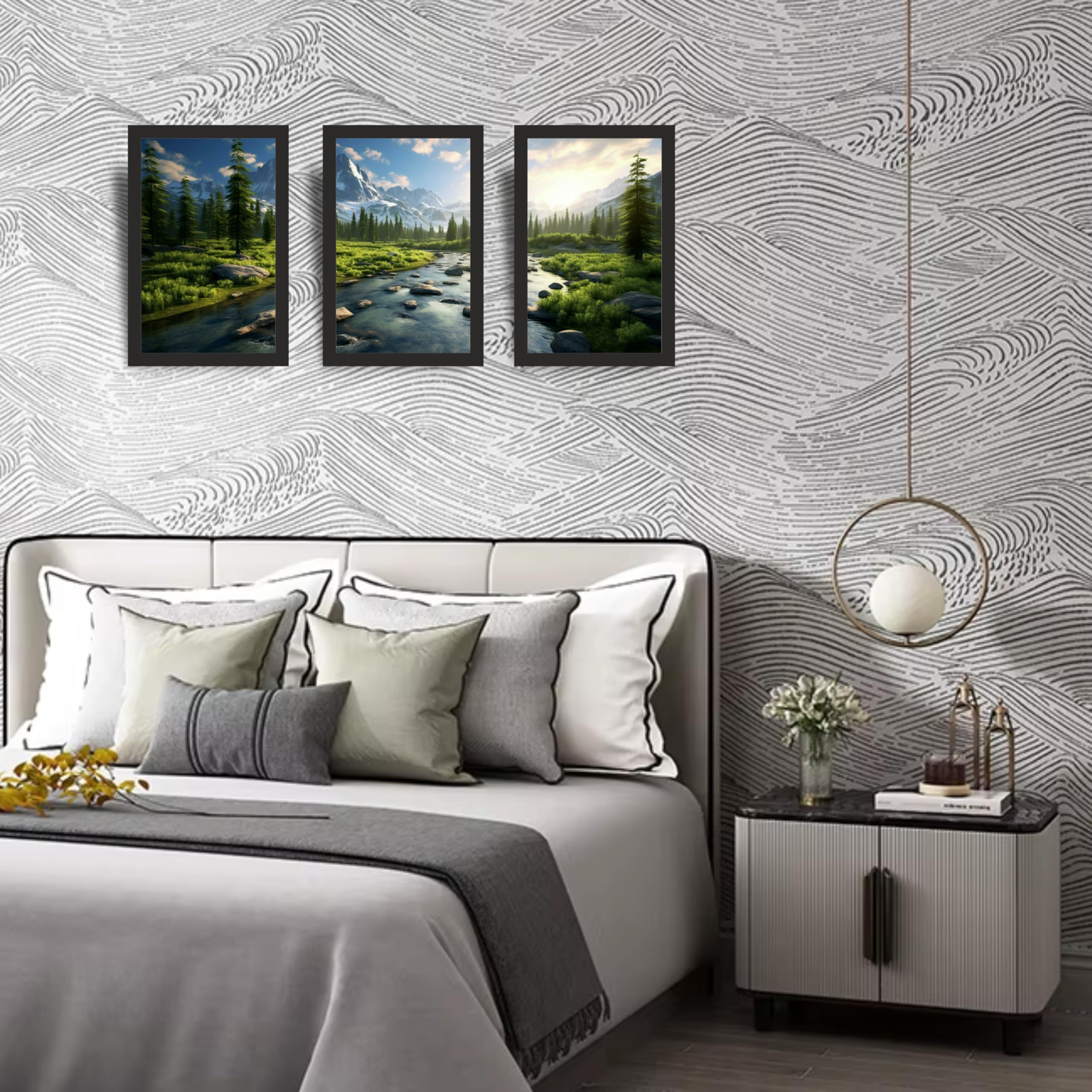 Alpine River Pine Forest Wall Art Set of 3