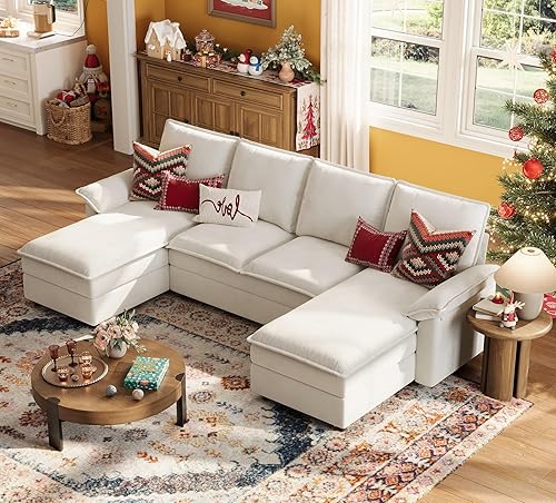 LINSY HOME Sofá seccional en forma de U, sofás modulares de 115 pulgadas con diván doble, juego de sofá de felpilla de 4 plazas para sala de estar,