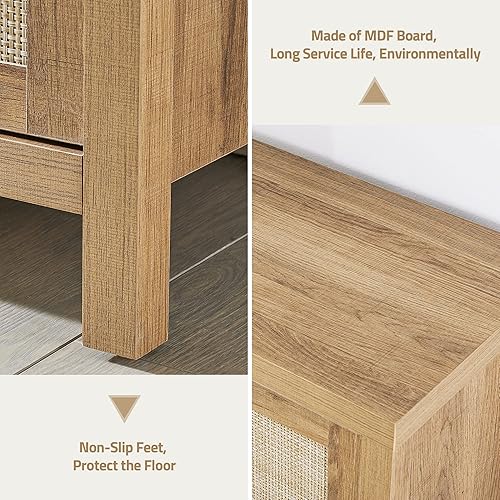 Miniatura 4 de Buffets - Juego de 2 aparadores de ratán gabinete de bar de cocina de granja con puerta decorada de ratán gabinete de almacenamiento de licores con