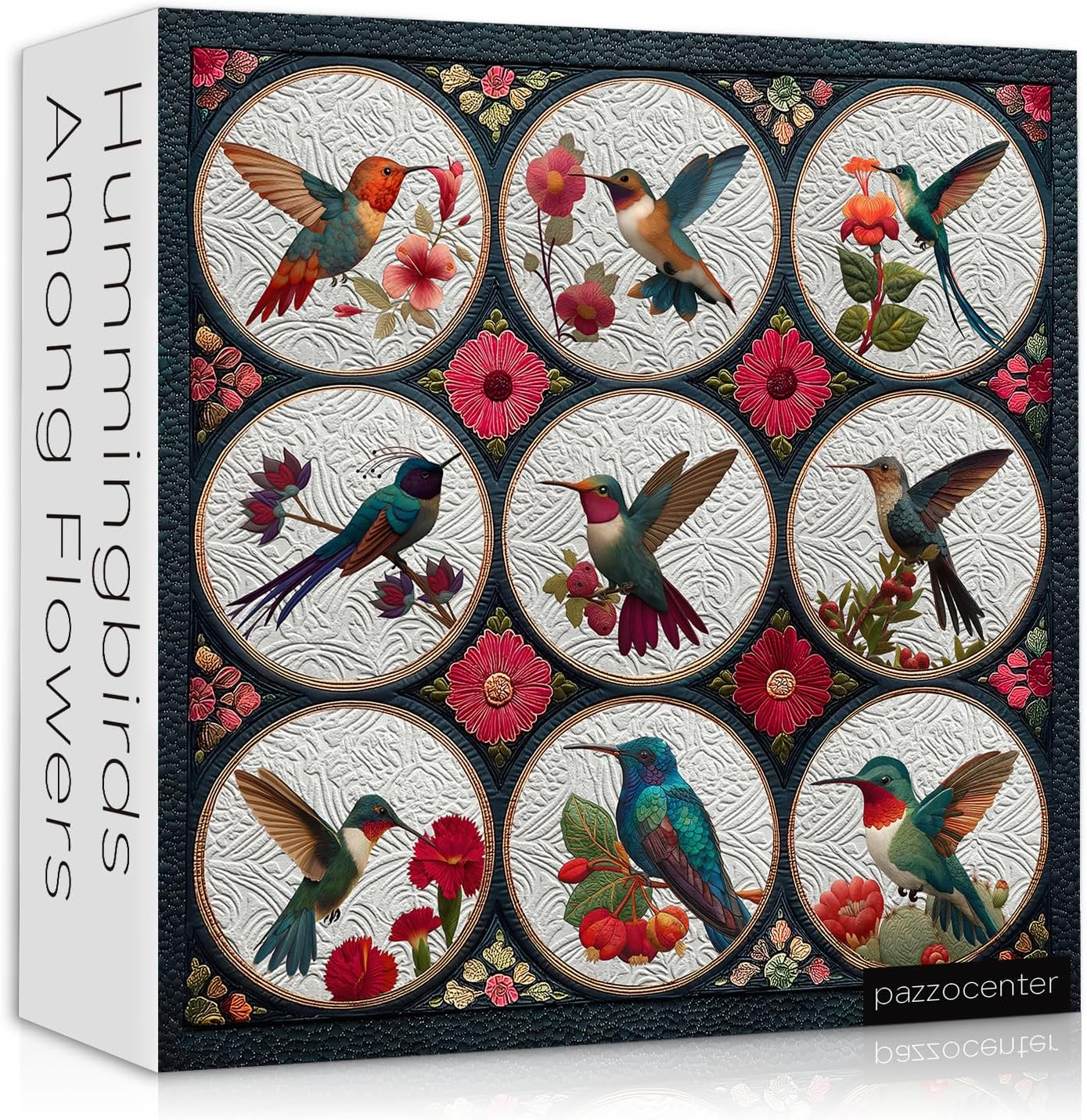 Hummingbird Puzzles for Adults 1000 Pieces, Bird Flower Puzzle Patchwork Art, Hummingbirds Floral Quilt Puzzle, Challenging Jigsaw Puzzles for Adults College