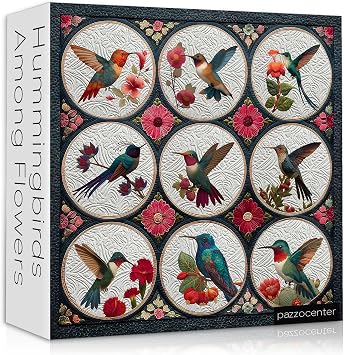 Hummingbird Puzzles for Adults 1000 Pieces, Bird Flower Puzzle Patchwork Art, Hummingbirds Floral Quilt Puzzle, Challenging Jigsaw Puzzles for Adults College