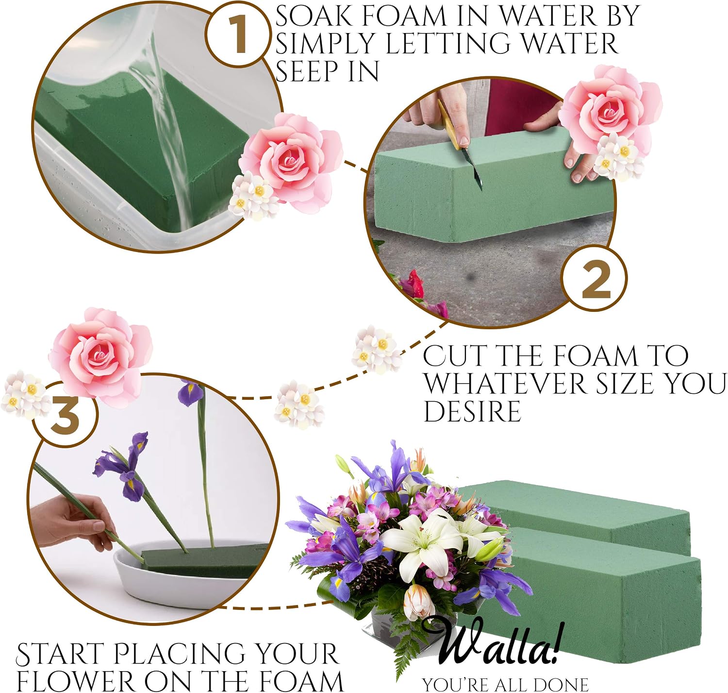 Premium Wet Floral Foam Blocks - Green Styrofoam Wet Foam Blocks, Florist Foam Flower Arrangement Supplies, 2.87 x 3.87 x 8.87 inches - 6/Pkg.
