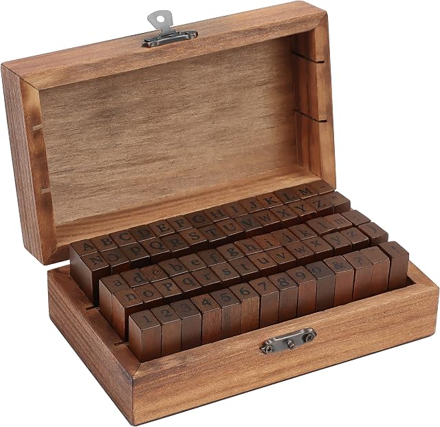 Kurtzy Wooden Rubber Alphabet Letter, Number and Symbol Stamps Set (70 Pieces) - Multipurpose Craft Ink Stamp Kit with Vintage Storage Box - For Card Making, DIY Planner, Scrapbooking and Arts & Craft