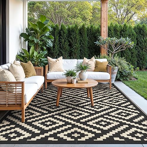 Miniatura 7 de GENIMO - Tapetes de exterior de 5 x 8 pies, impermeables, reversibles, de plástico, geométrico, para patio, campamento, caravana, pícnic, terraza,