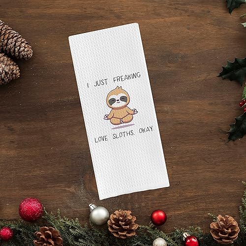 Miniatura 3 de DOTAIN Funny Sayings I Just Freaking Love Sloths Okay - Toalla de cocina lavable con diseño de perezosos para yoga, diseño de animales, para cocina,