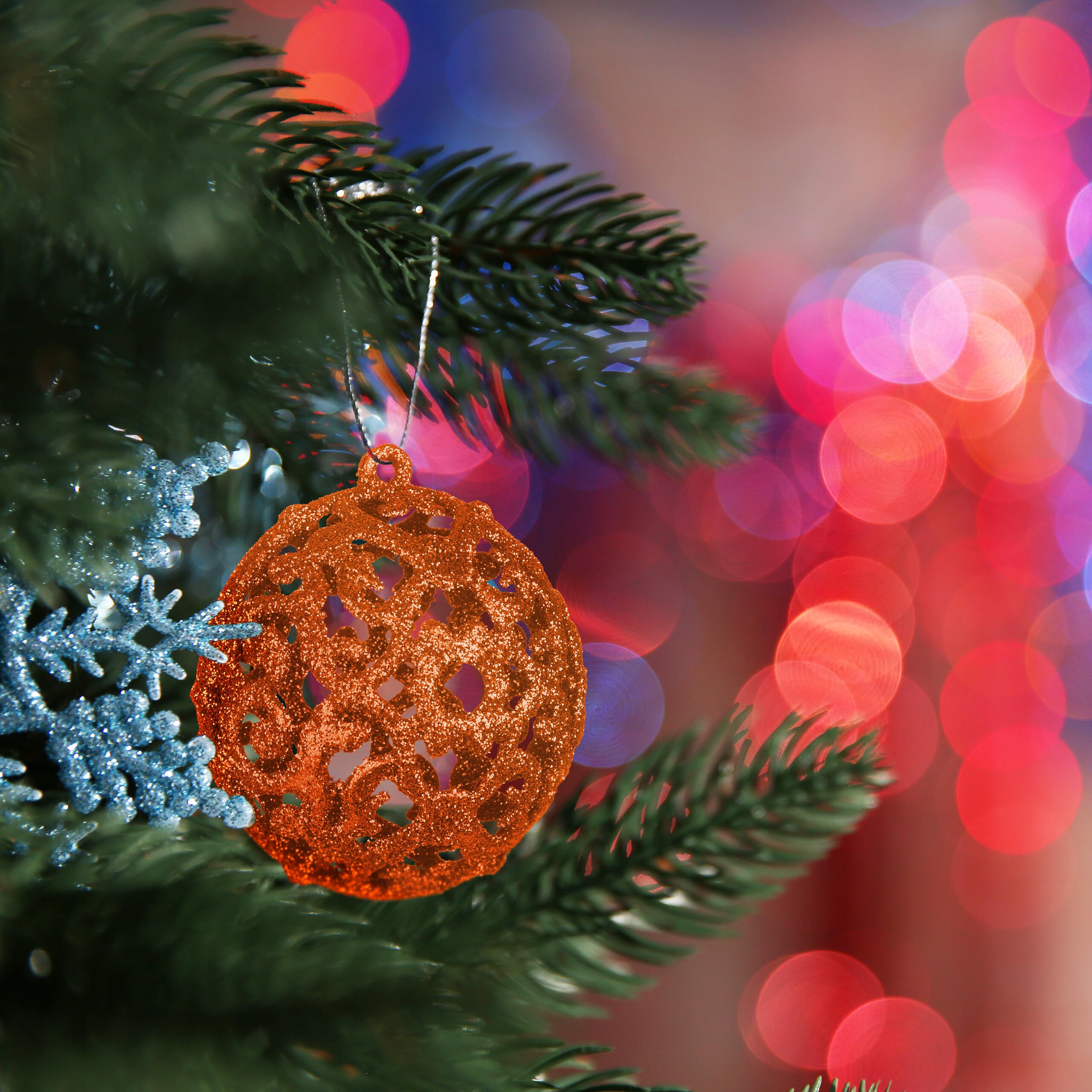 Relaxdays Boules de Noël, lot 50, Paillettes, Mates, Brillantes, décoration Sapin, Plastique, D : 3, 4 et 6 cm, Orange
