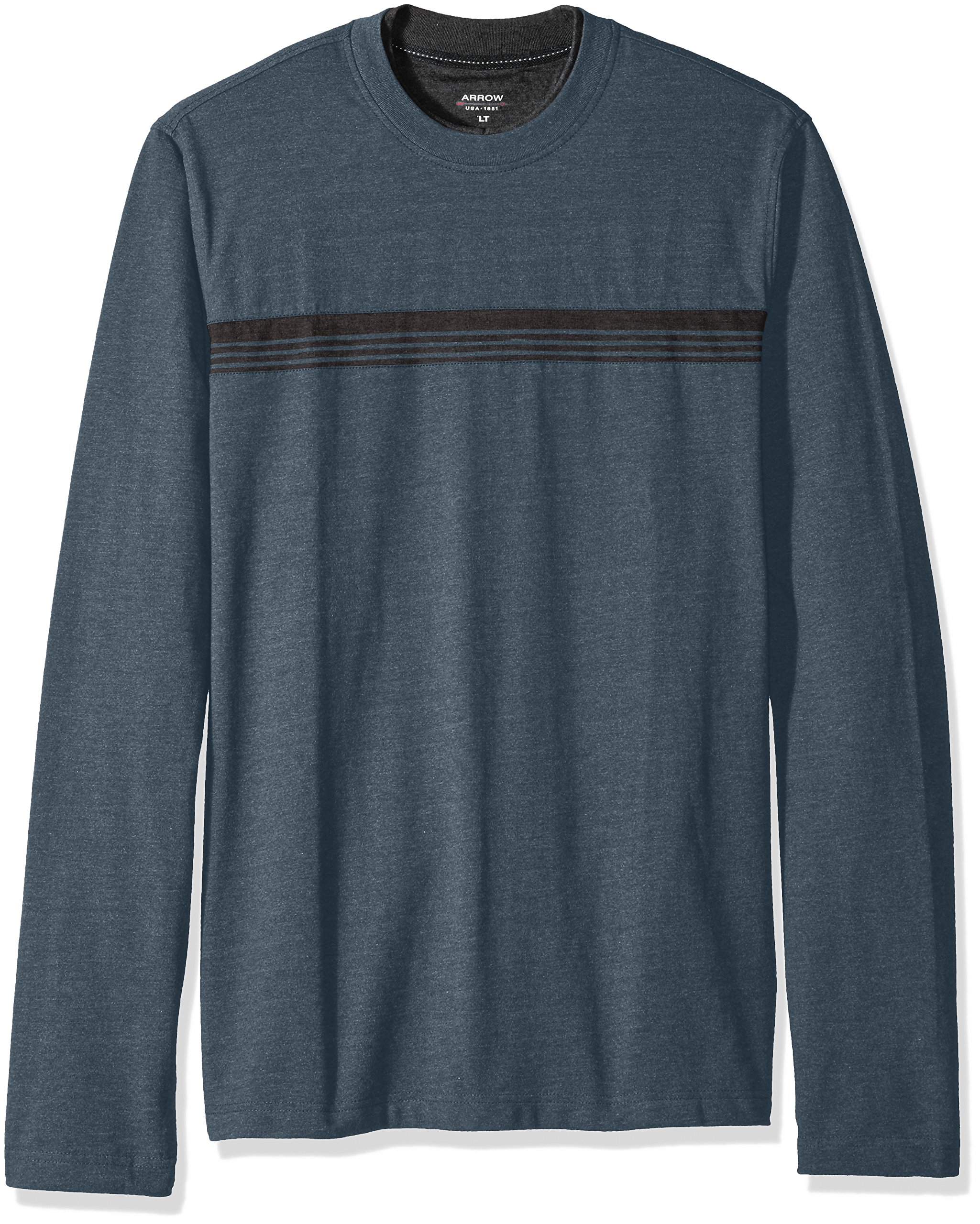 Arrow Men's Big and Tall Long Sleeve Stripe Crew Doubler Tee, Orion Blue Heather, 3XL Tall