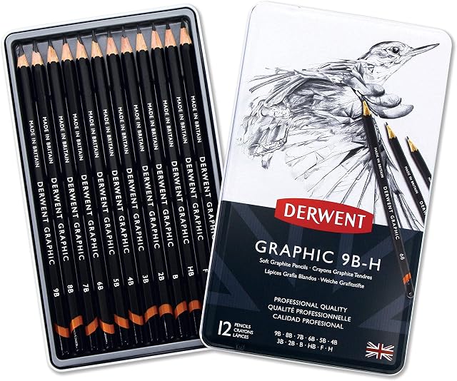 Derwent Graphic Soft Graphite Drawing Pencils, Ideal For Illustrating & Shading, Set Of 12, Professional Quality, 34215