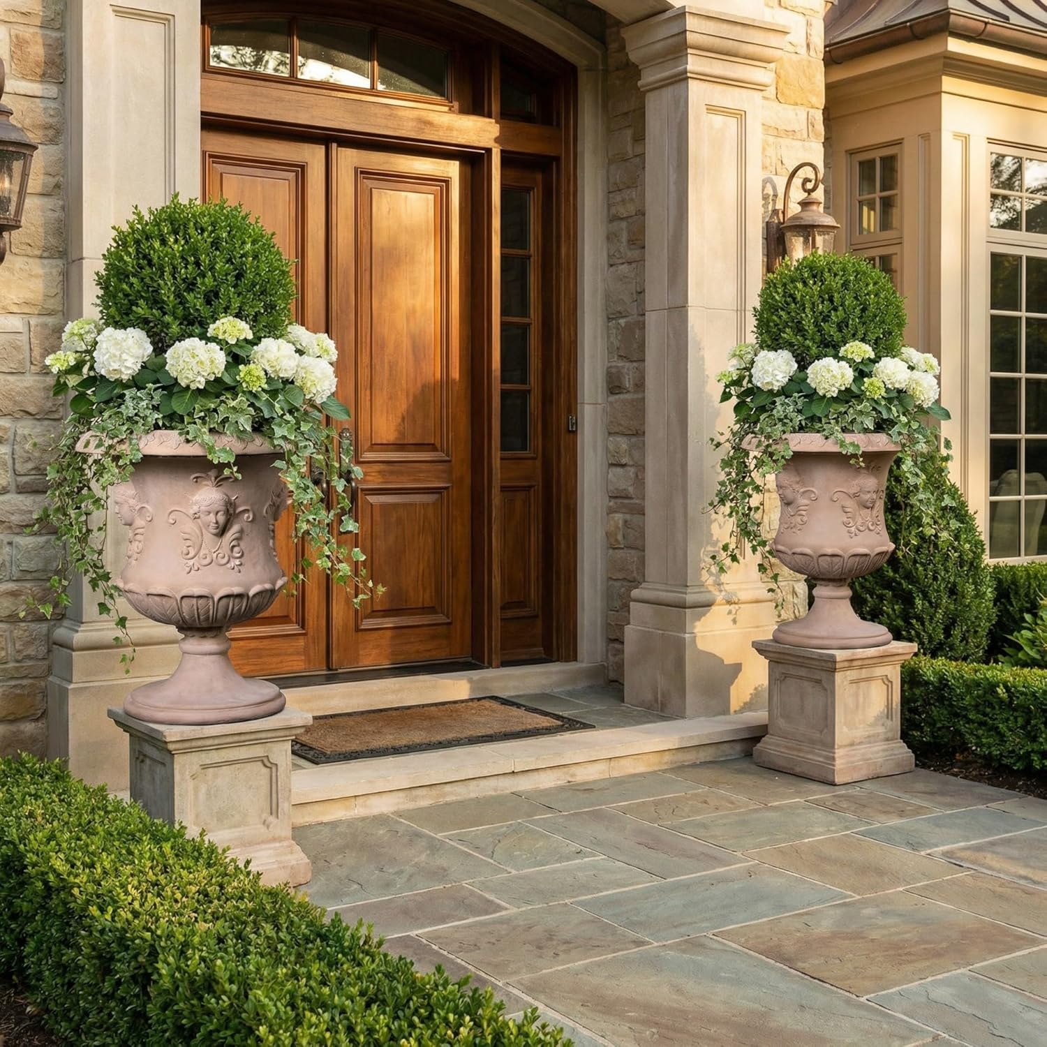 Classic Lady Mask Urn Stone Cast